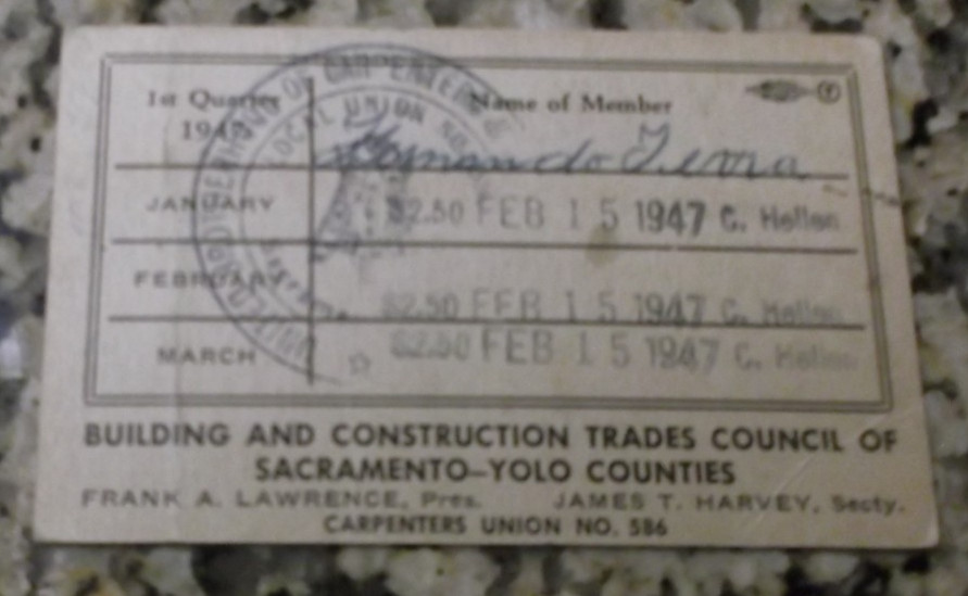 QUARTERLY WORKING CARD – Building and Construction Trades Dept card 1947