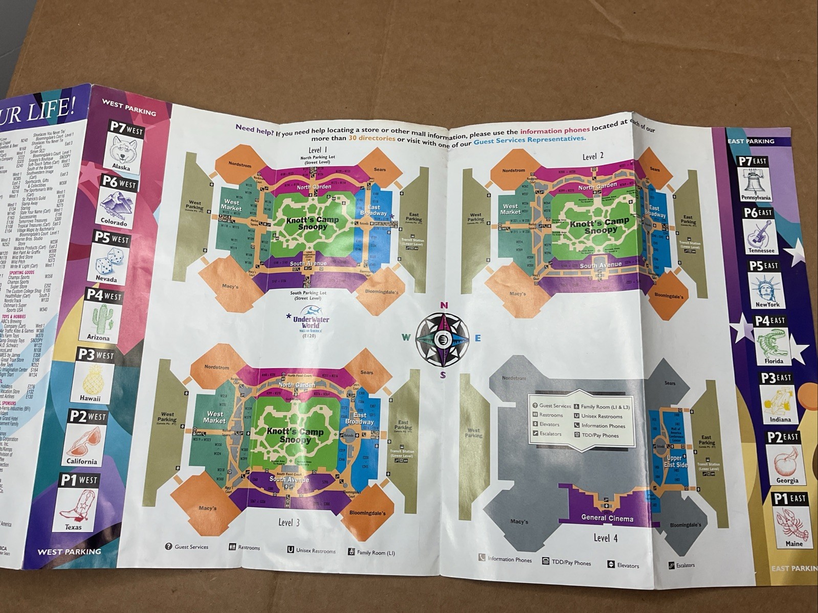1996 Mall Of America Knotts Camp Snoopy Map & Directory Brochure B68
