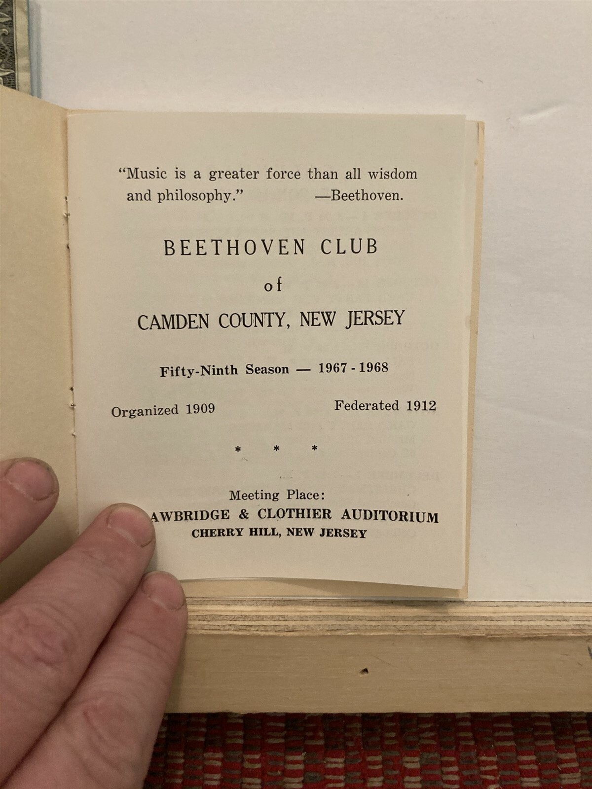 1967 1968 Season Beethoven Club of Camden Concert Schedule New Jersey NJ Vtg Vtg