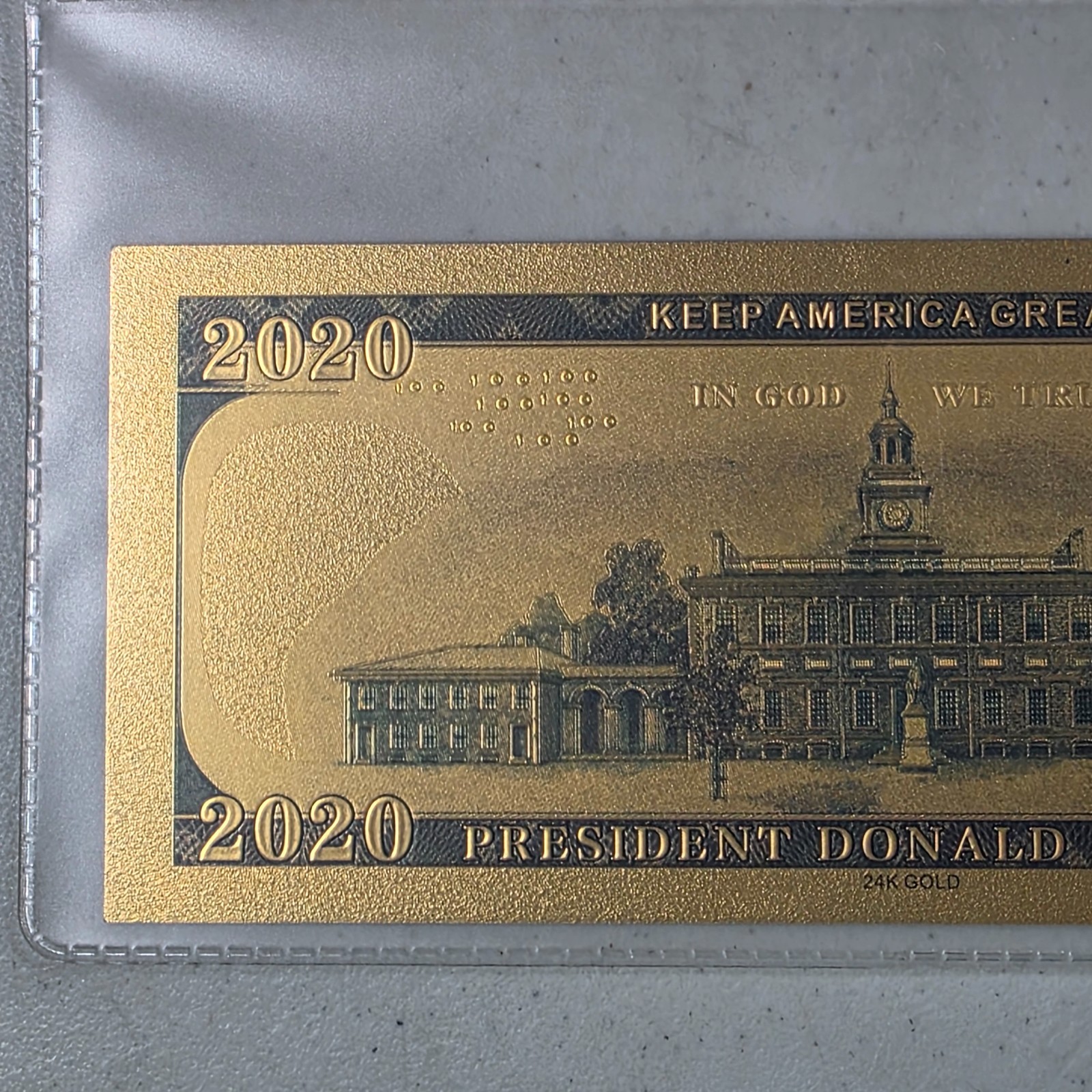 24K Gold Plated Collectible Trump 2020 Dollar Bill + Certificate Of Authenticity