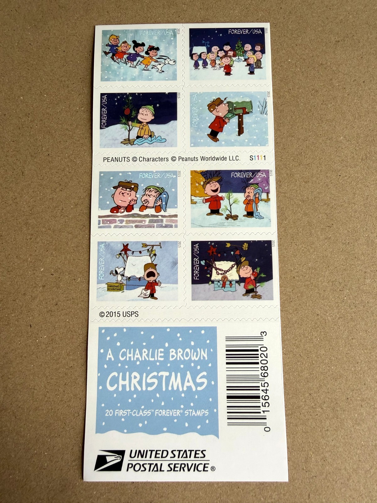 Vintage Pane of 100 2015 A Charlie Brown Christma Stamp Scott #5021-30 (MNH)