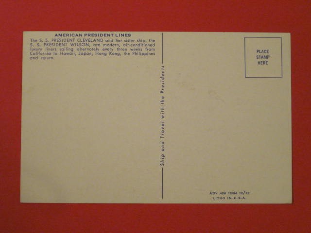 American President Lines Post Card / S.S. President Cleveland & Wilson