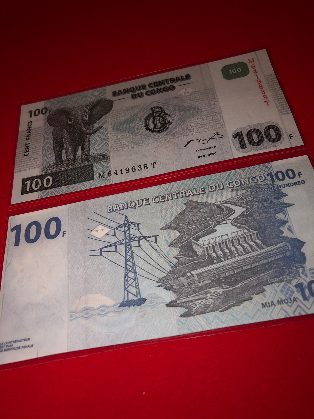 DEMOCRATIC REPUBLIC OF CONGO / LAMMINATED HISTORICAL REPLICA SOUVENIR NOTE PRINT