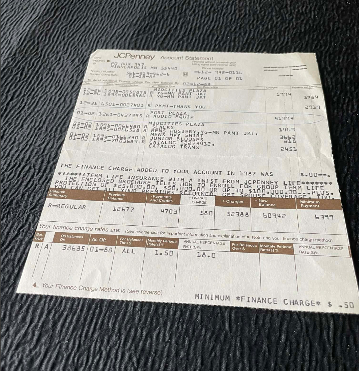 JC Penney Store Purchase Invoice Form Midcities Plaza Port Plaza Green Bay Vtg