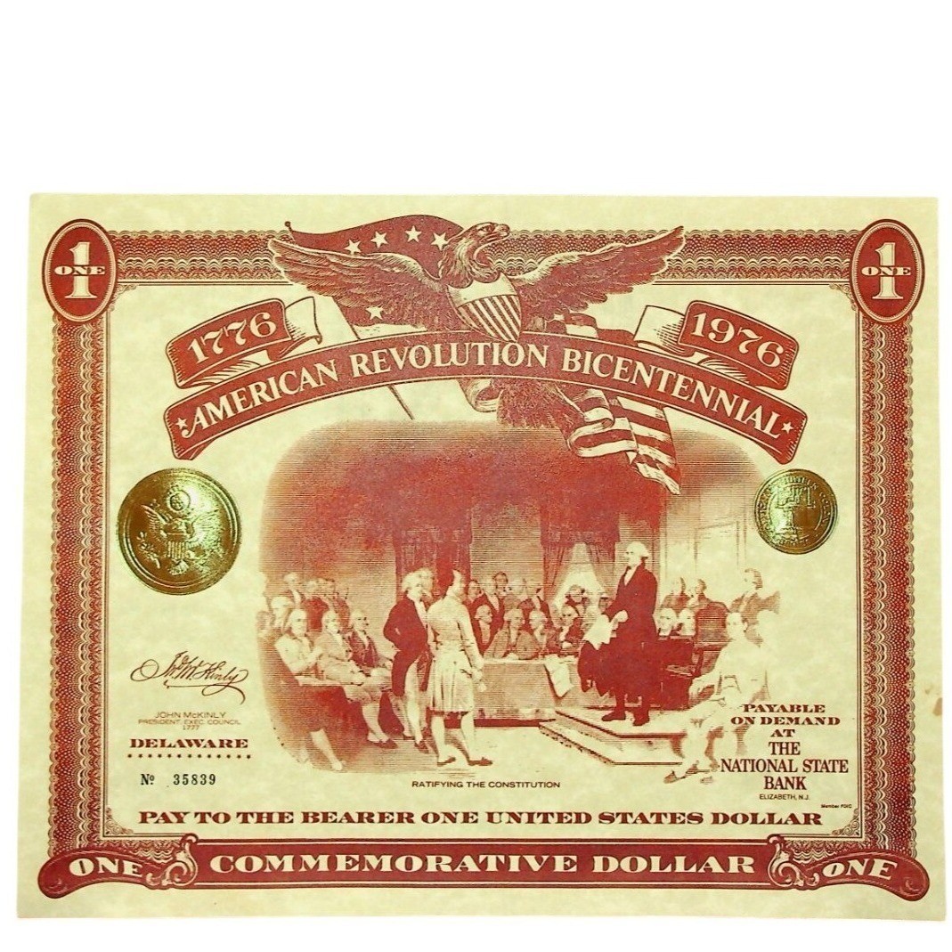 2-American Revolution Bicentennial $1 Commemorative Collectible Note 1776 Replic