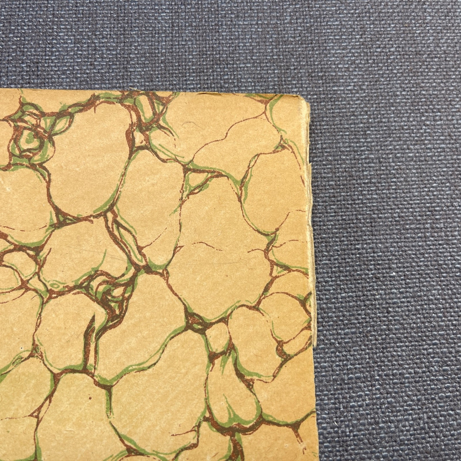 Antique Marbled End Papers Pair Bookbinding Yellow Brown Green