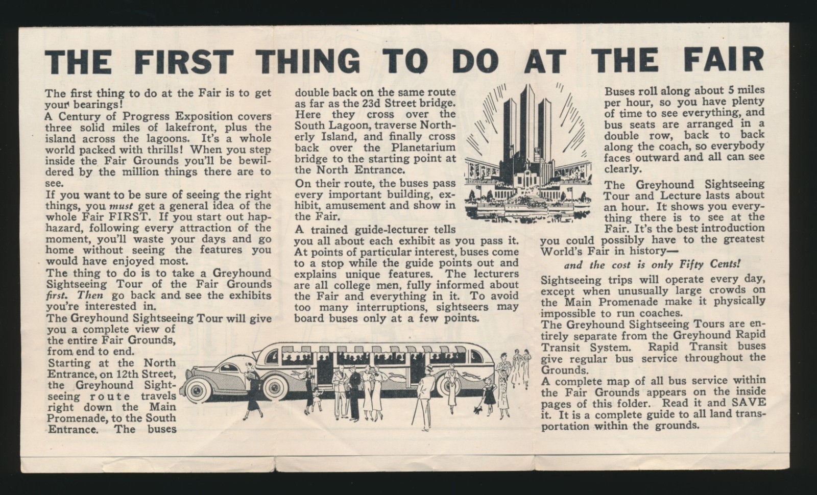 Greyhound Lines Bus Service Map 1933-34 Century of Progress Chicago World’s Fair