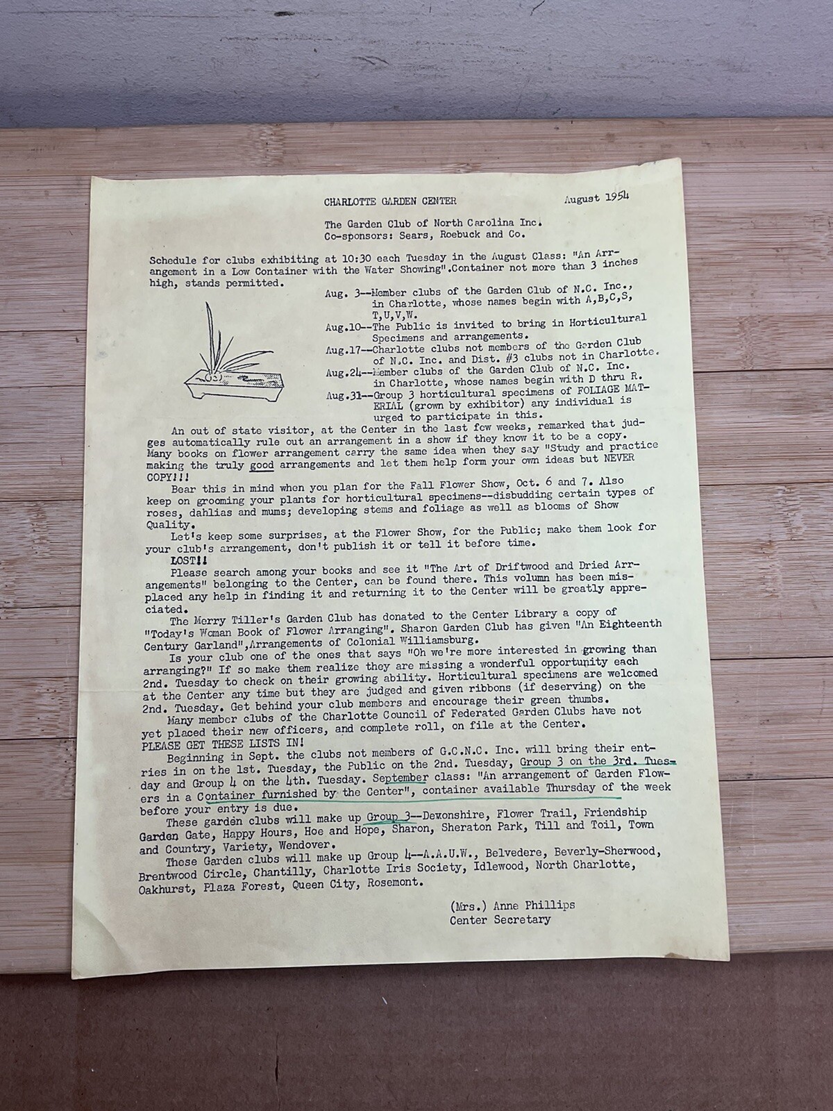 August 1954 CHARLOTTE GARDEN CENTER Newsletter Information Sears B10