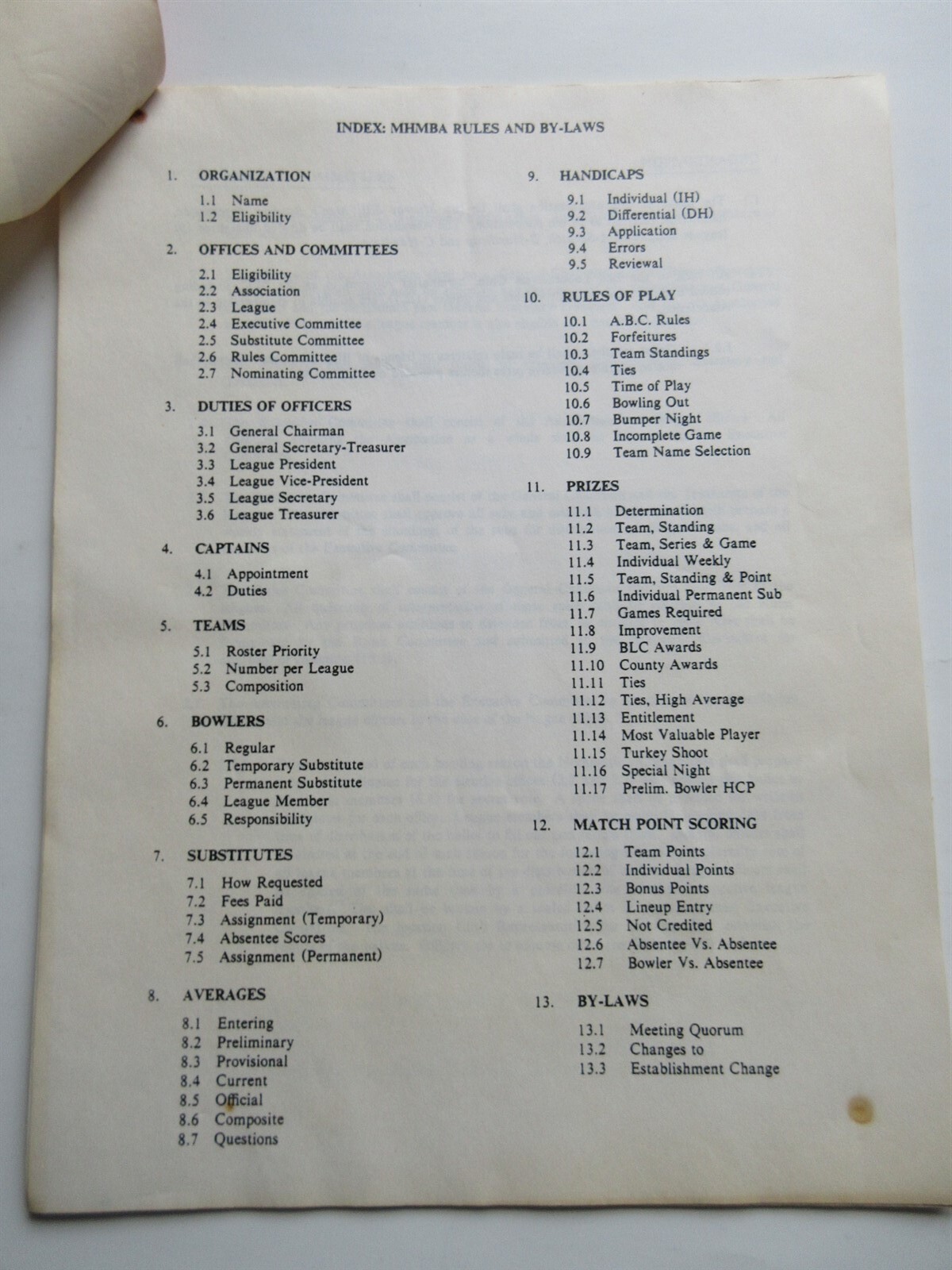 1984-85 AT&T Bell Laboratories Murray Hill Men’s Bowling Association Rules