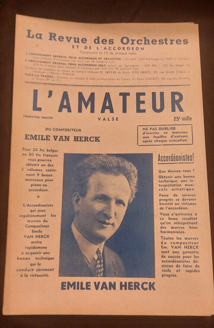 Amateur Partition Emile Van Herck Sheet Music