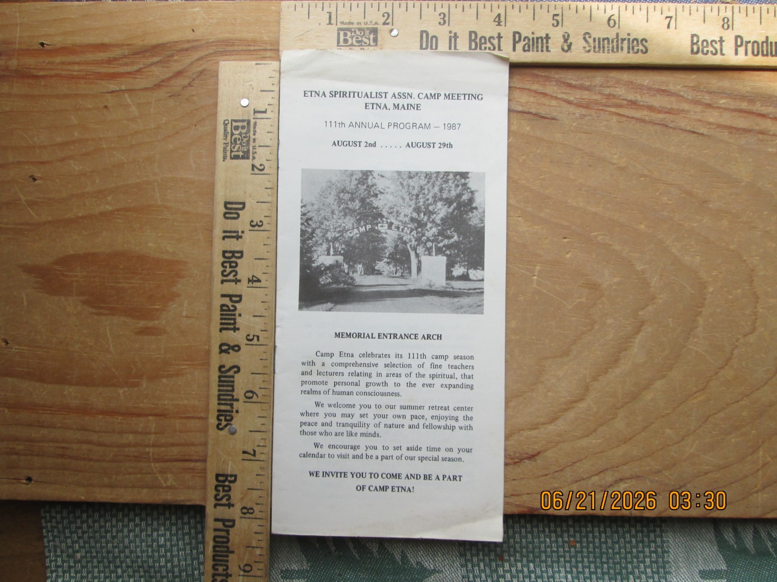 etna Spiritualist meeting camp meeting ETNA maine brochure 1987