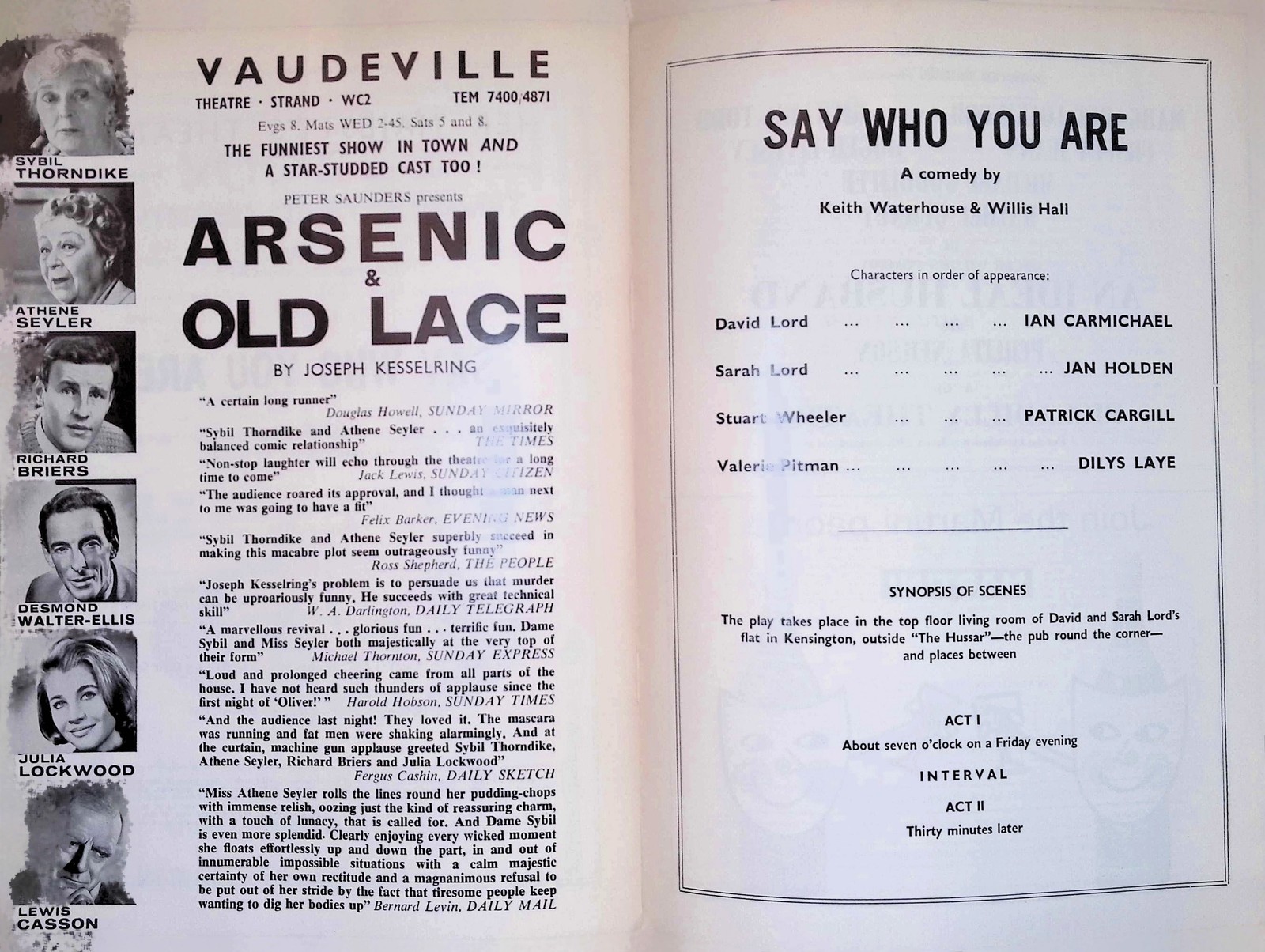 Original 1960s Say Who You Are Vaudeville Theatre West End Programme London