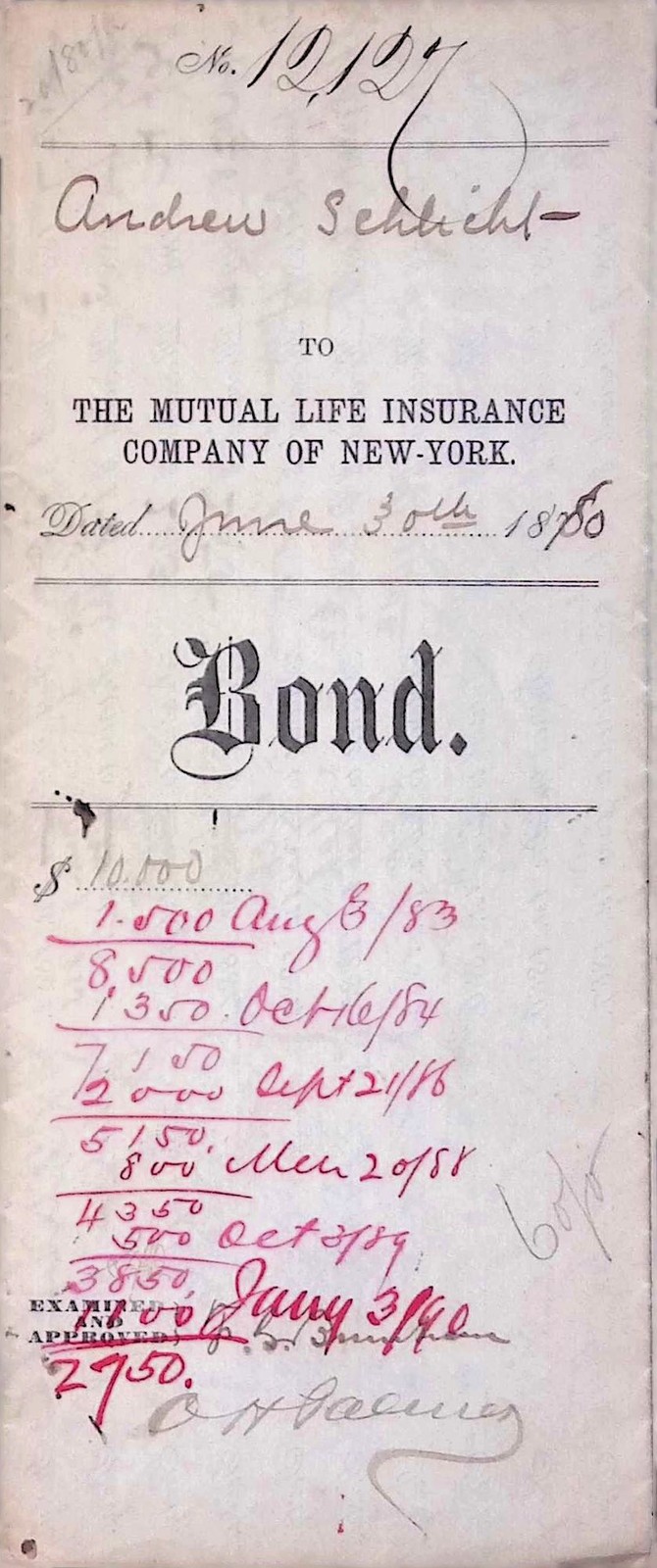 1870 Penn Mutual Life Insurance $200 Bond Certificate w/ Interest Ledger