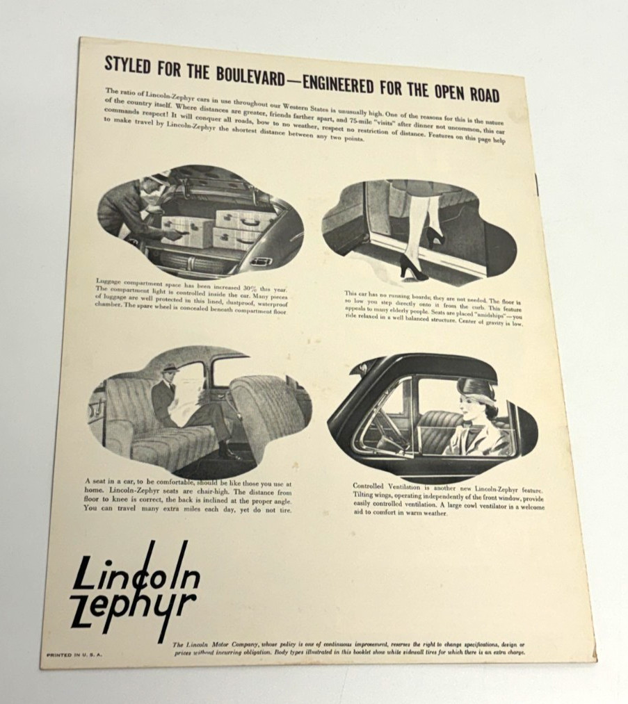 Vtg 1940 Lincoln Zephyr Original Dealer Showroom Brochure V12 Sedan Coupe