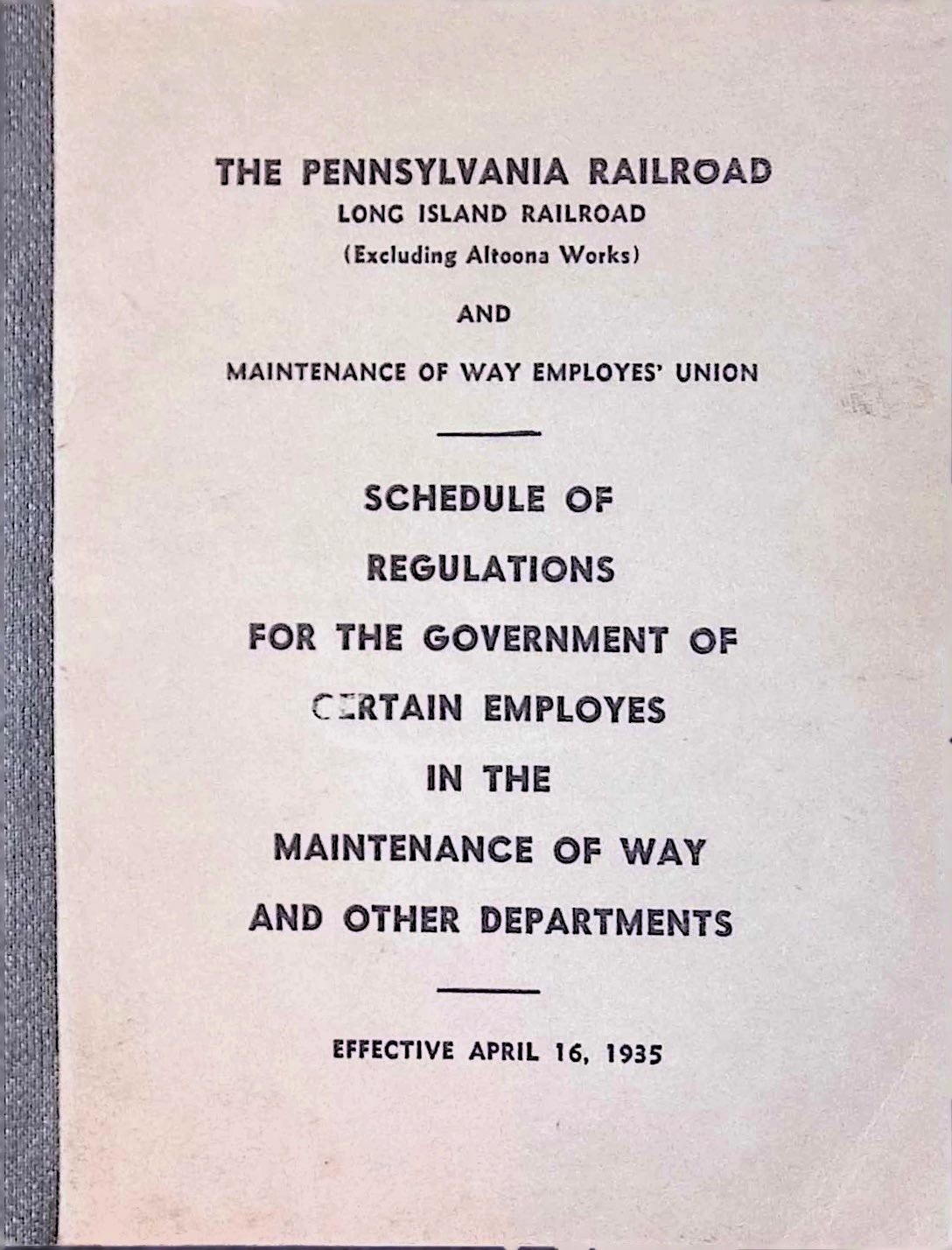 1935 PA Long Island RR MofW Rule Book Depression Labor Union Railroadiana