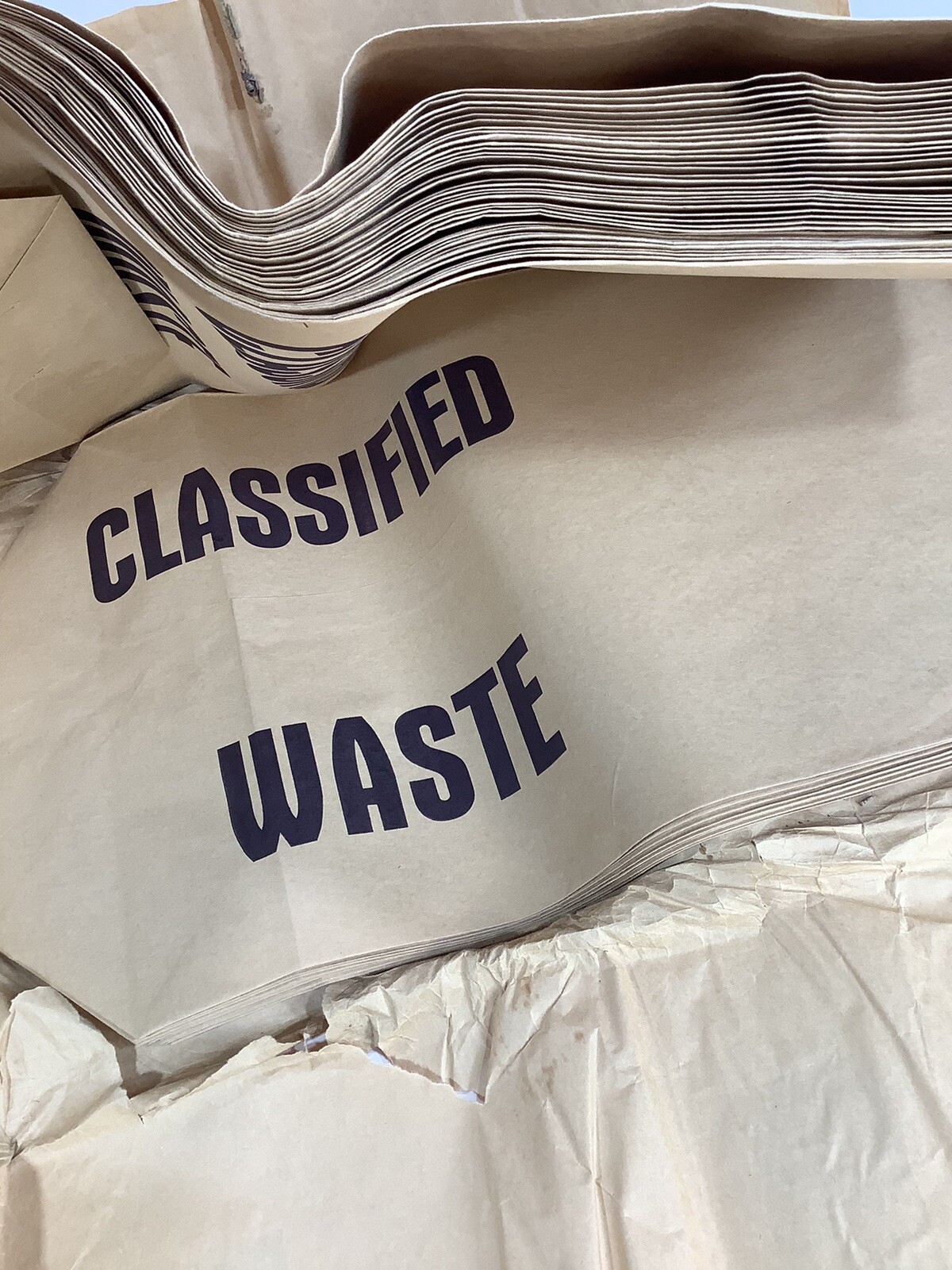 Vintage NOS Semoulin “CLASSIFIED WASTE” Brown Paper Bags Lot of 48 GI Military