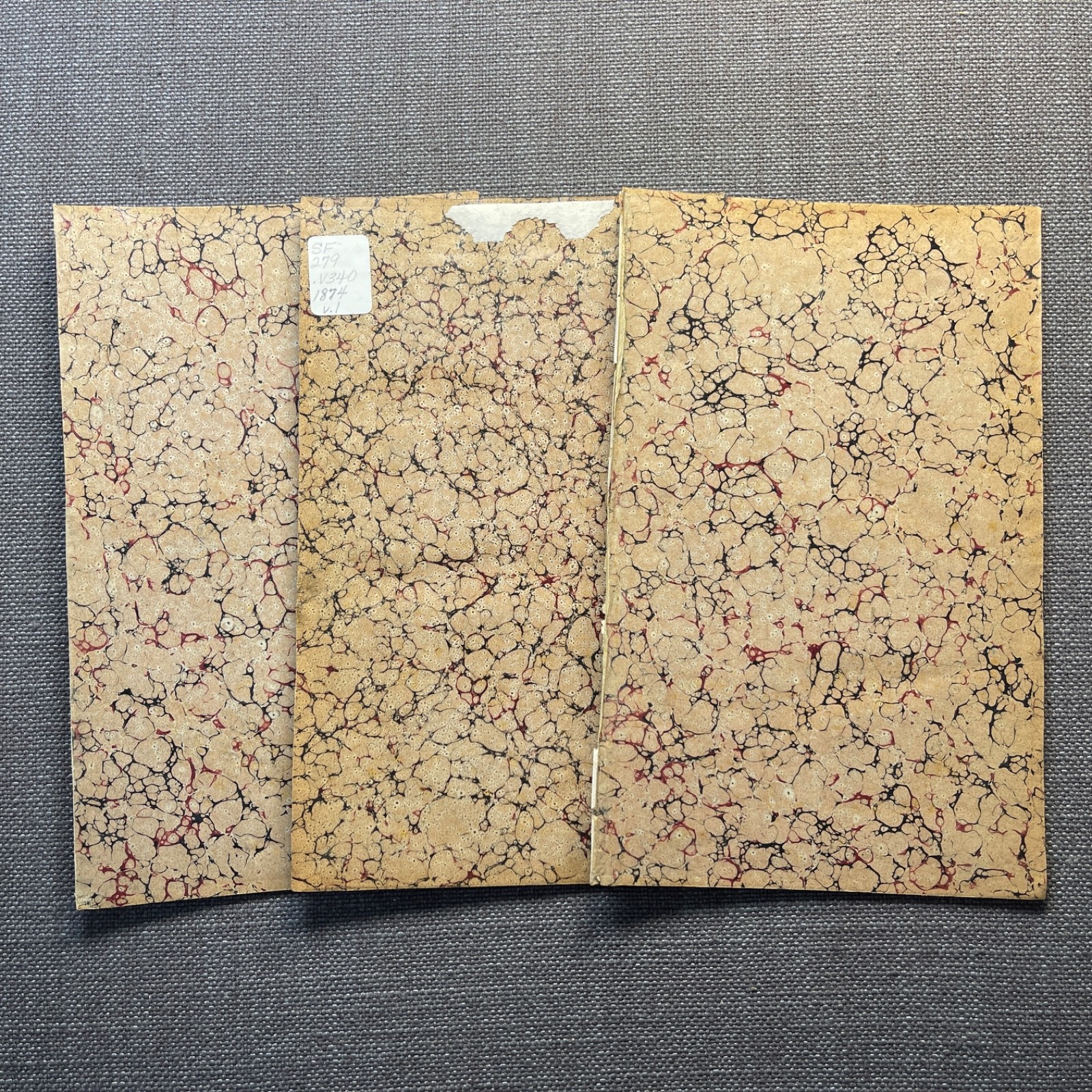 Antique Marbled End Papers Bookbinding Brown Blue Red Lot of 3