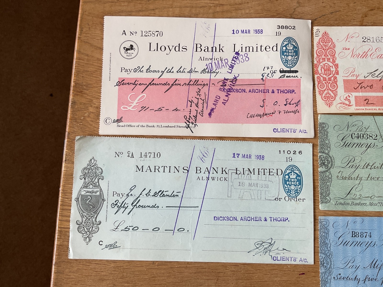 British vintage used cheques 6 items B5336