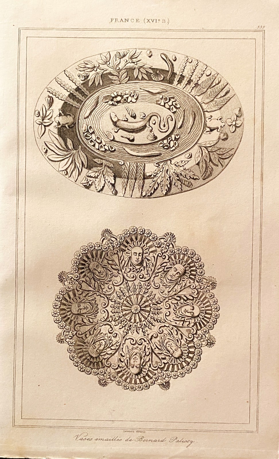 Engraving France 16th Century “Enamelled Vases By Bernard Palissy”