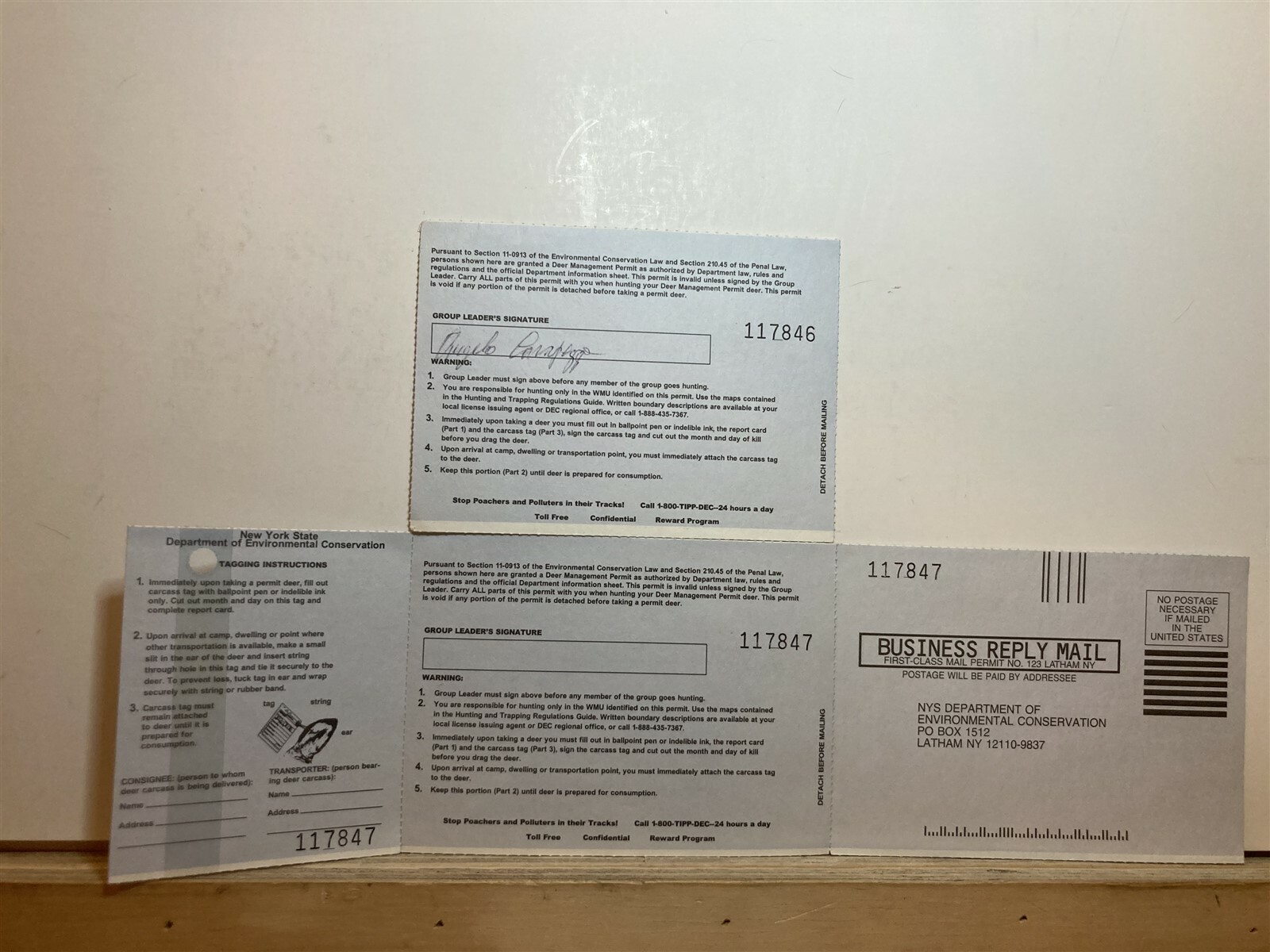 2001 New York Non Resident Antlerless Deer Hunting License NY Vtg