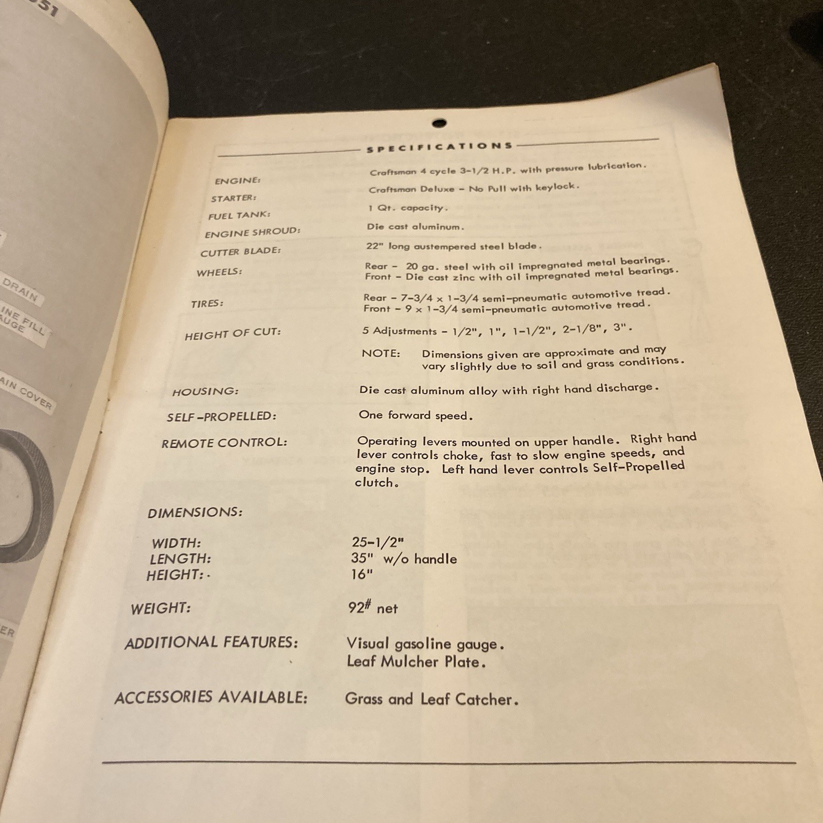 Craftsman Rotary Lawnmower manual Model # 131.97651 1960s