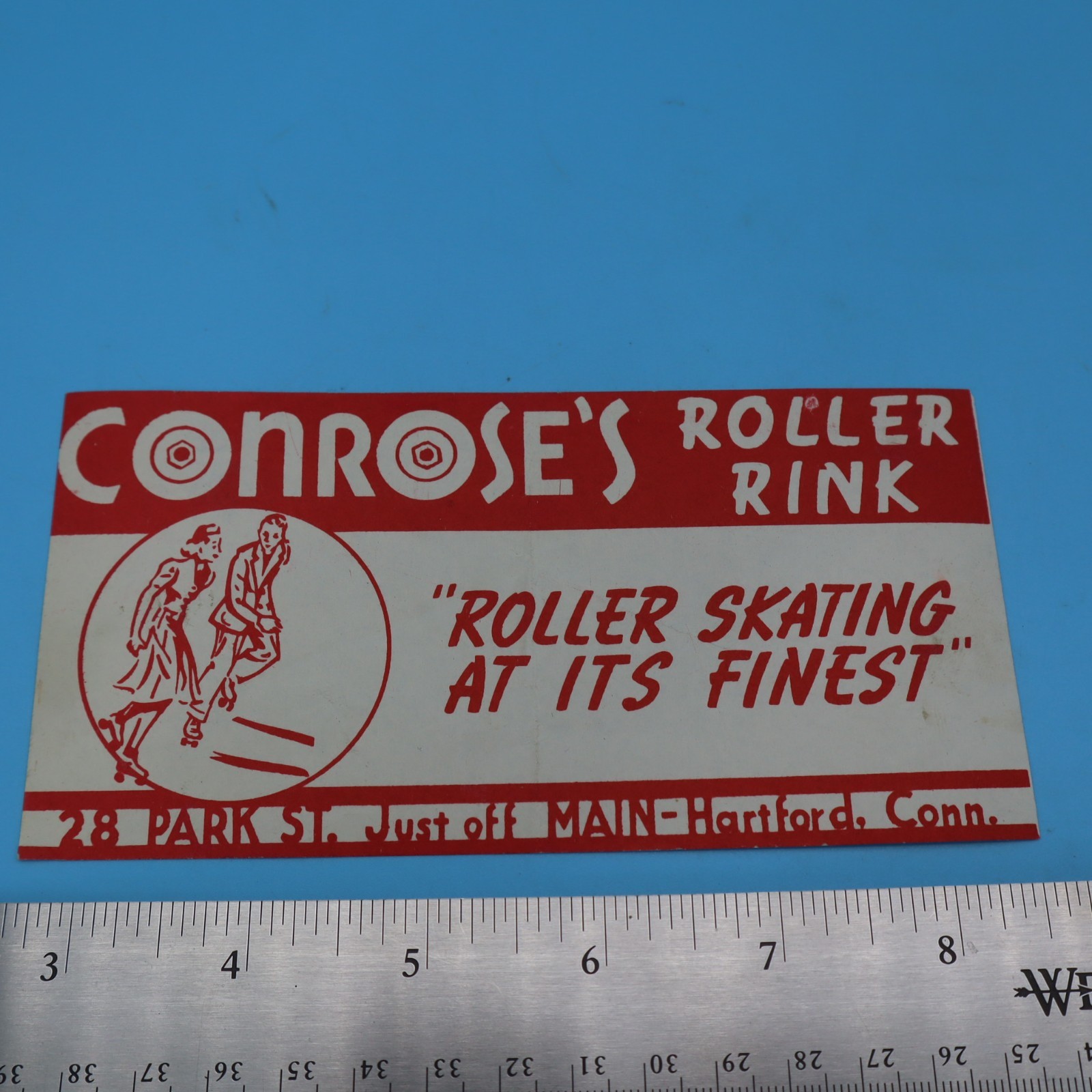 CONROSE’S HARTFORD CT 1940s Vintage Roller Skating Rink Sticker Label Decal RARE