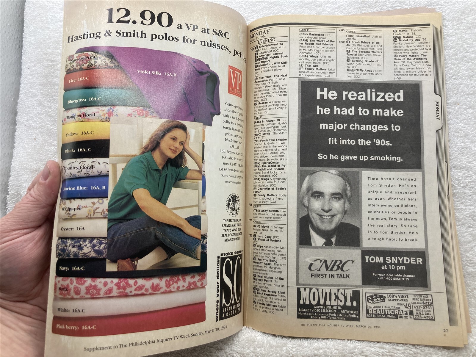 1994 Philadelphia Inquirer TV Week Guide NCAA Basketball Oscars