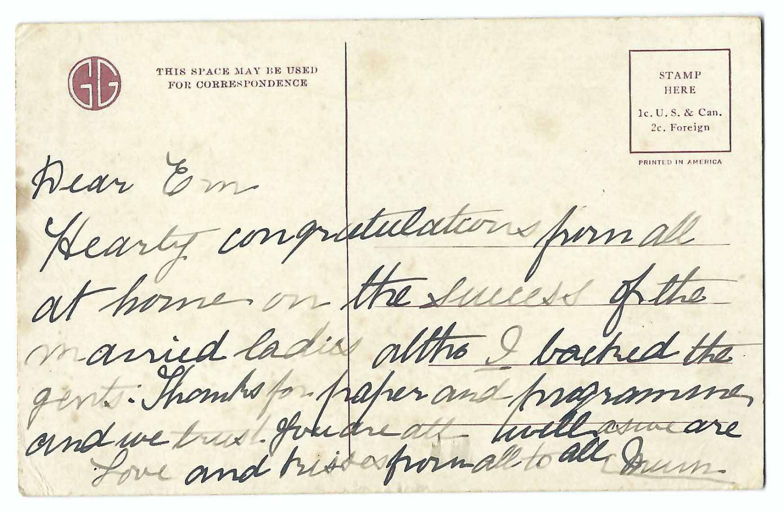 “REPARTEE” Vintage Post Card c1910