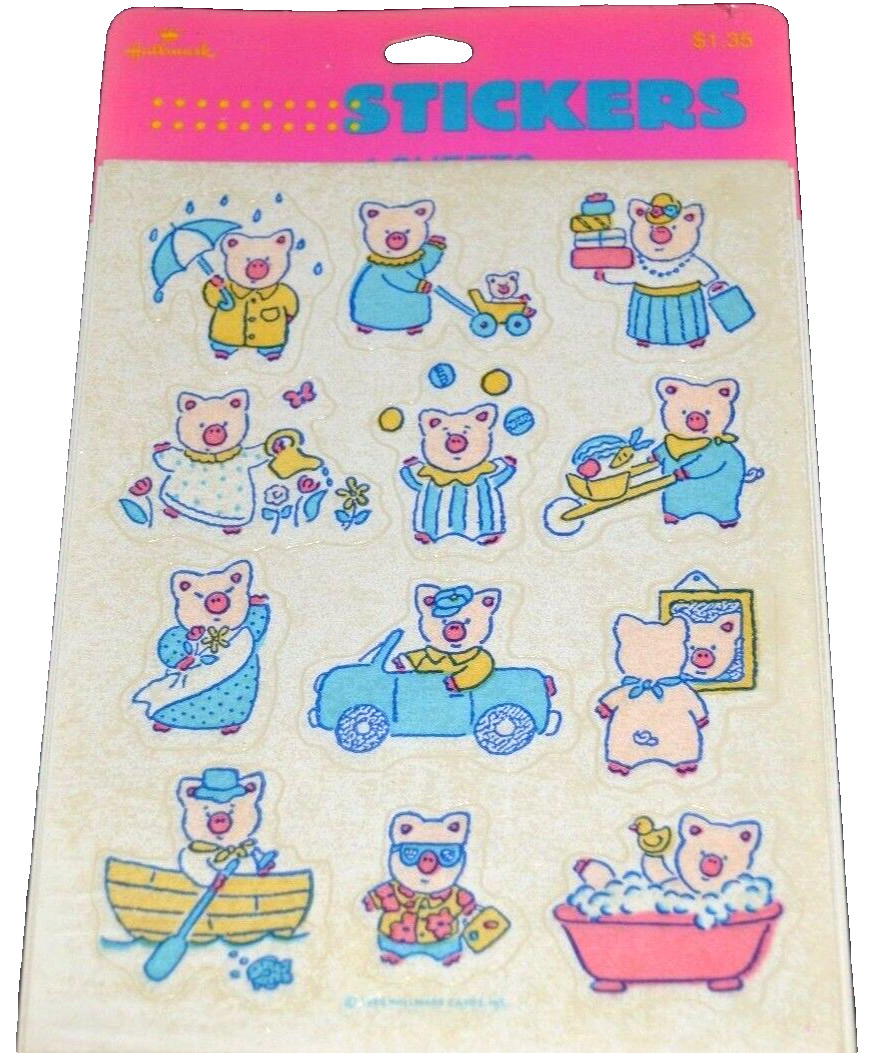 GIRL BOY PIGS Stickers 4 Sheets BUBBLE BATH CAR BOAT NIP Vtg 1990’s HALLMARK