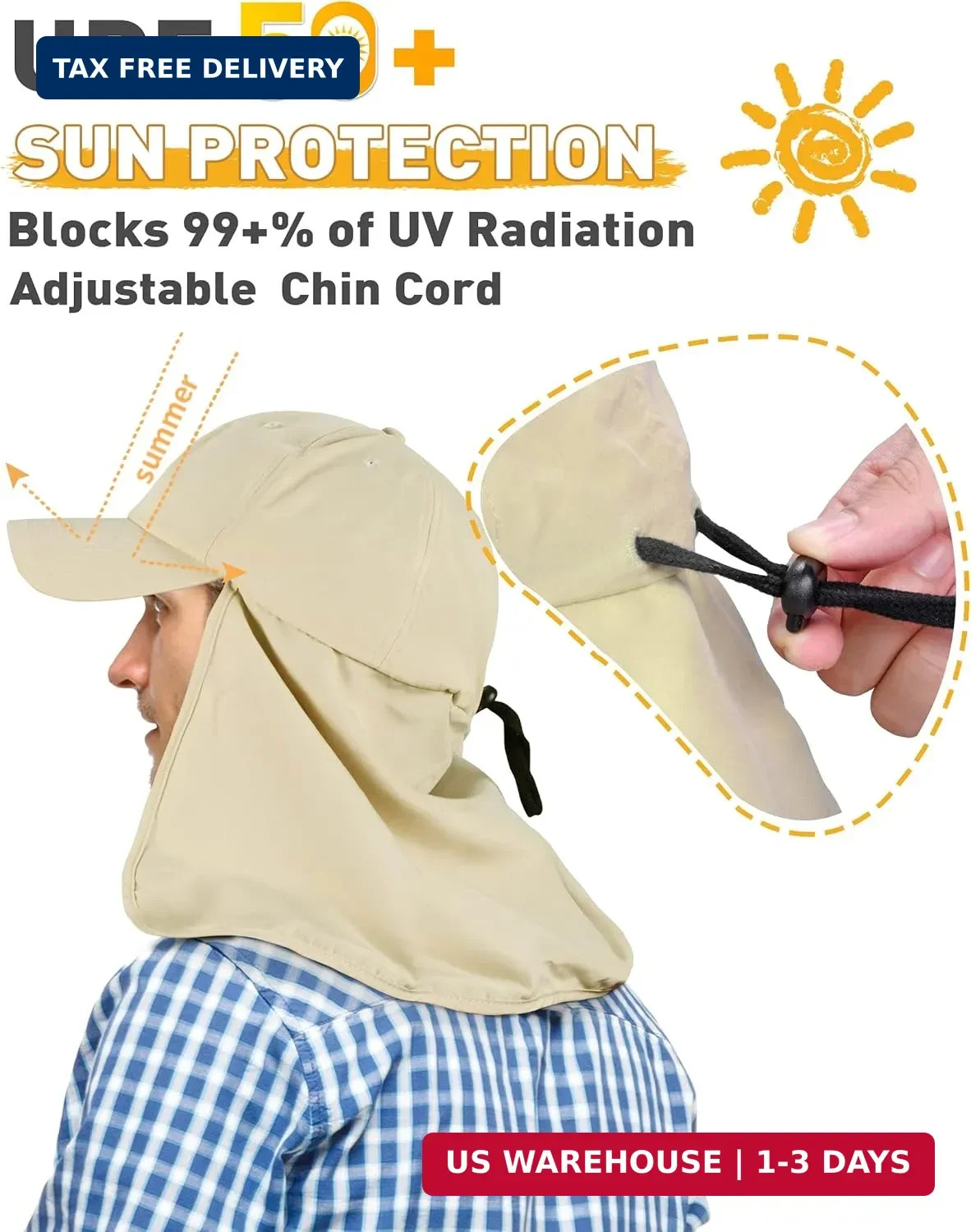Tirrinia Wide Brim Sun Hat with Neck Flap for Men & Women, Breathable Hiking Fis