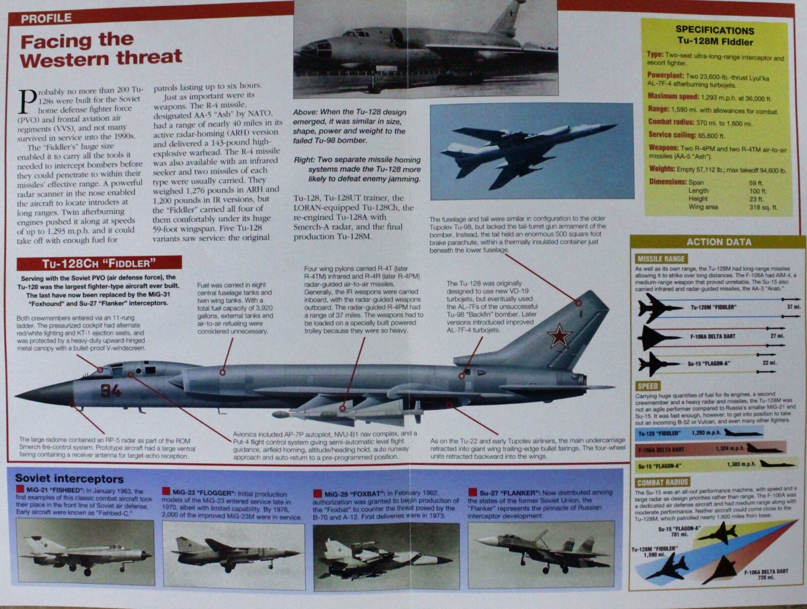 Tupolev Tu-128 Fiddler Aircraft Picture Brochure Pamphlet Out of Print Sheet