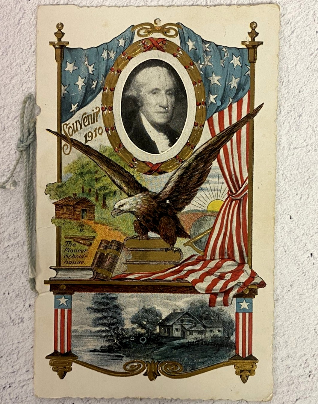 1910 Souvenir Memento Booklet Pioneer School House Embossed Americana Ephemera
