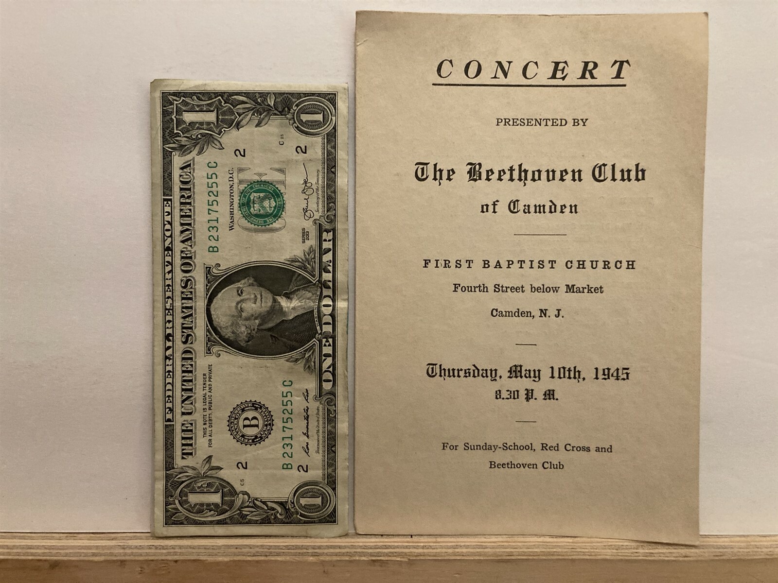 1945 May 10 Beethoven Club of Camden First Baptist Concert Program NJ Vintage NJ