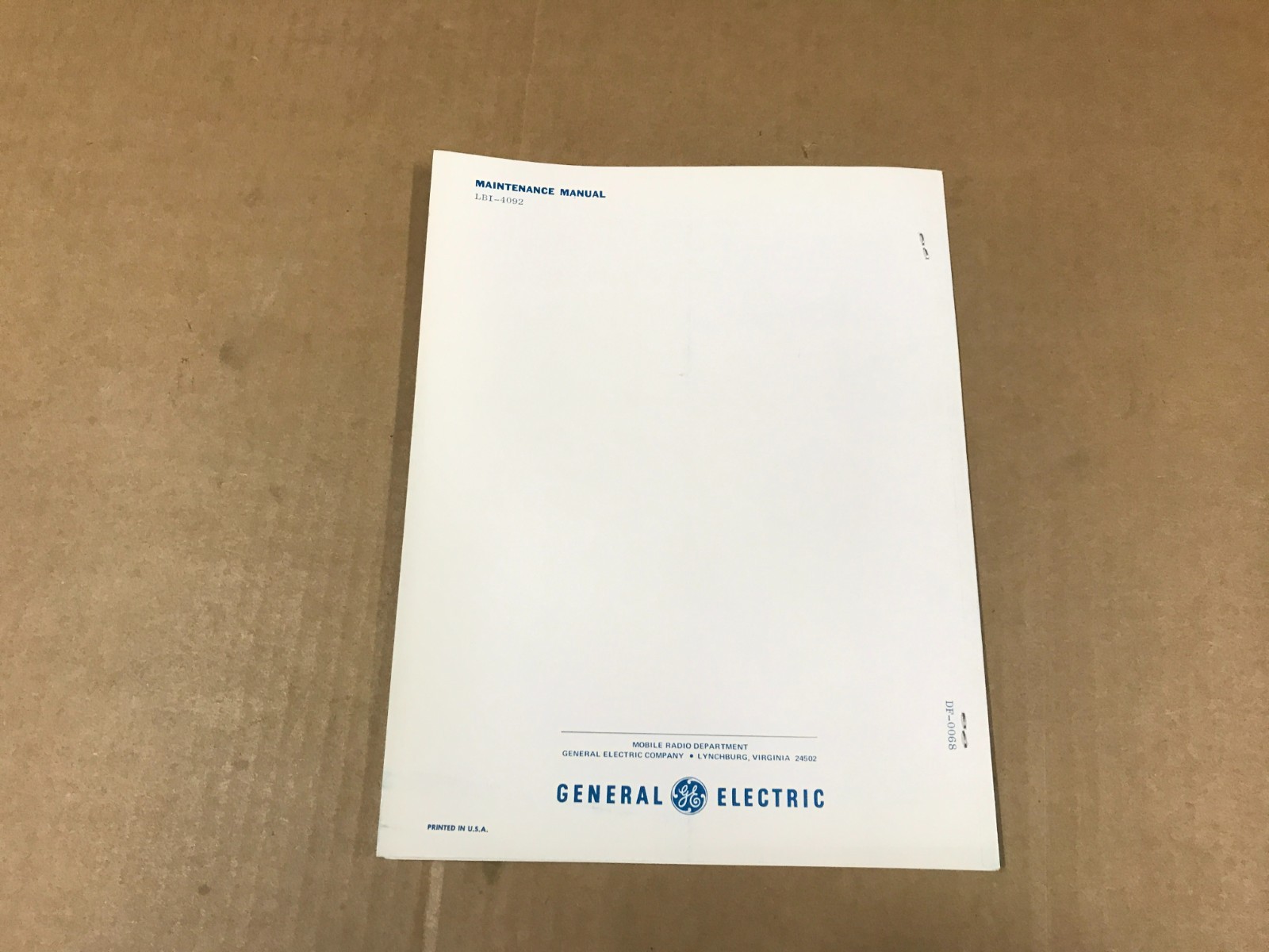 Vintage GE Model 4EP61A10 Battery Chargers Maintenance Manual