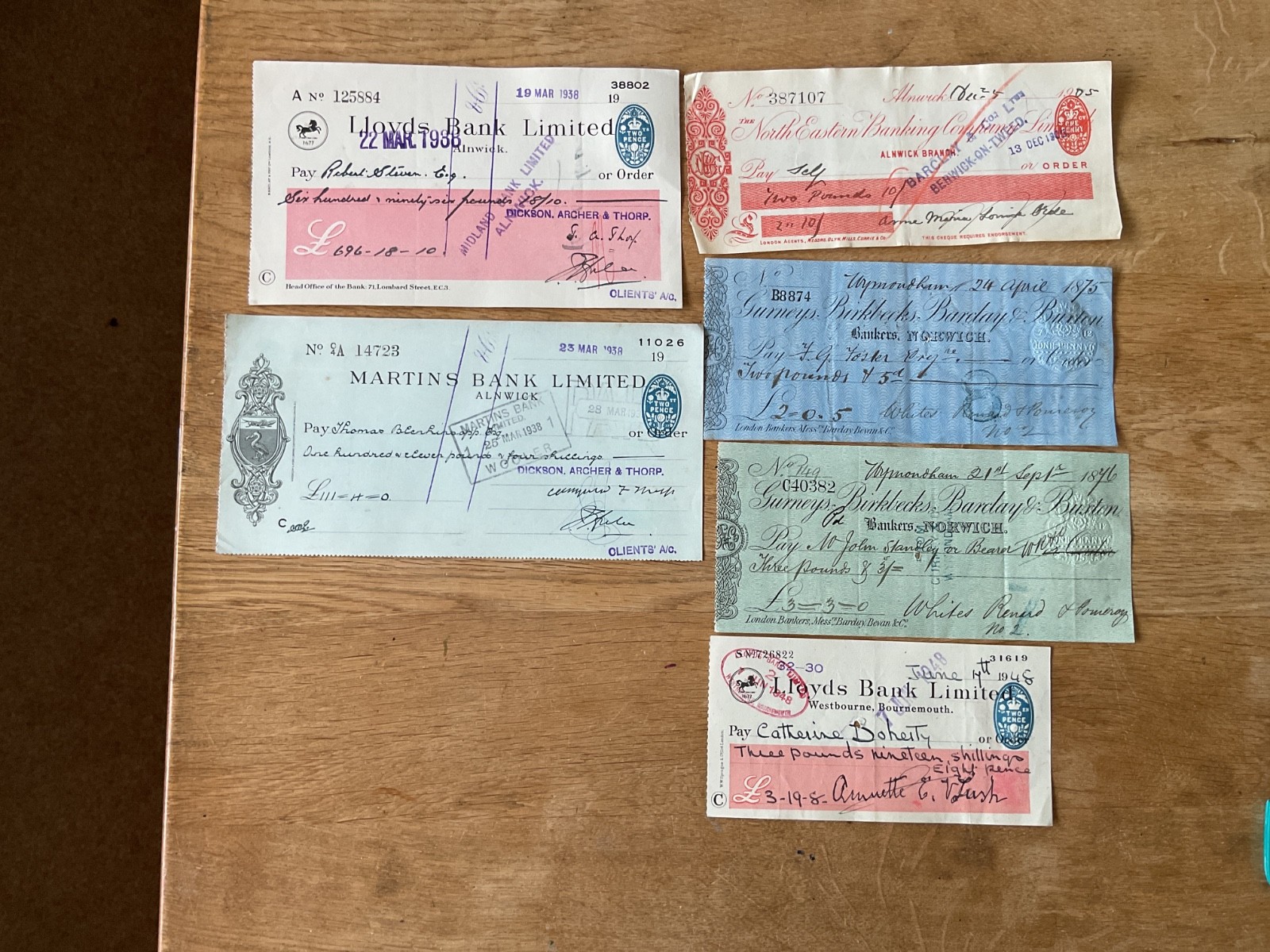 British vintage used cheques 6 items B5342