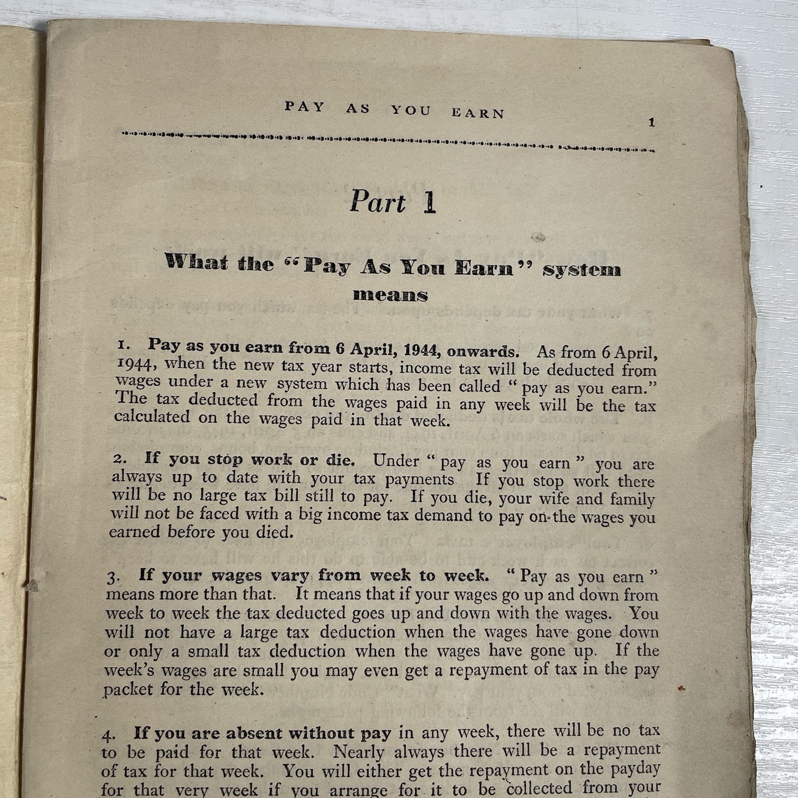 WW2 1944 Income Tax PAYE Guide Booklet For Deducting Tax