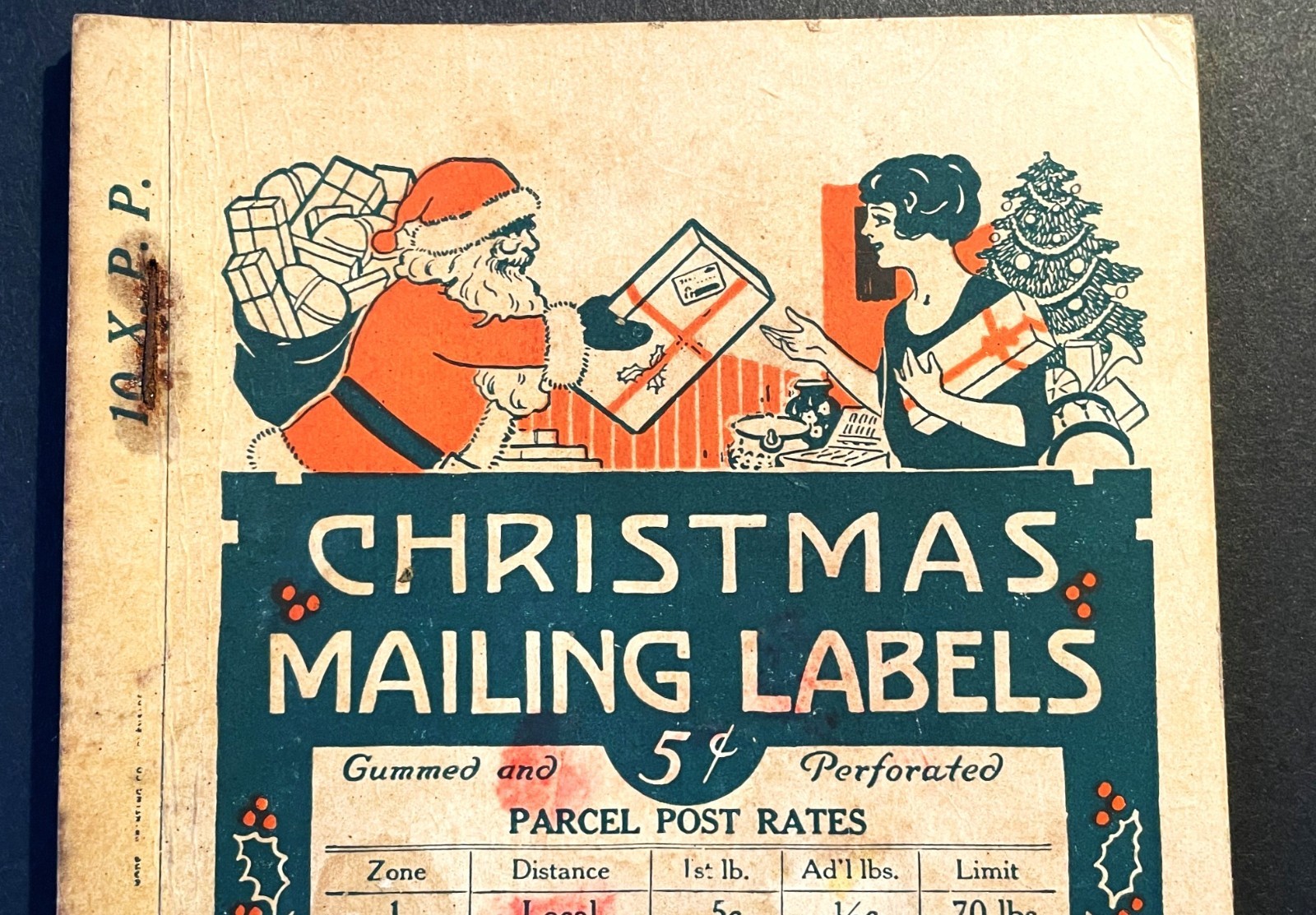 1930s Christmas Mailing Labels with Parcel Post Rates Charming Graphics