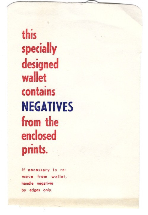 Specially Designed Wallet for Negatives, Form 4A Paper Sleeve c1960s Photographs