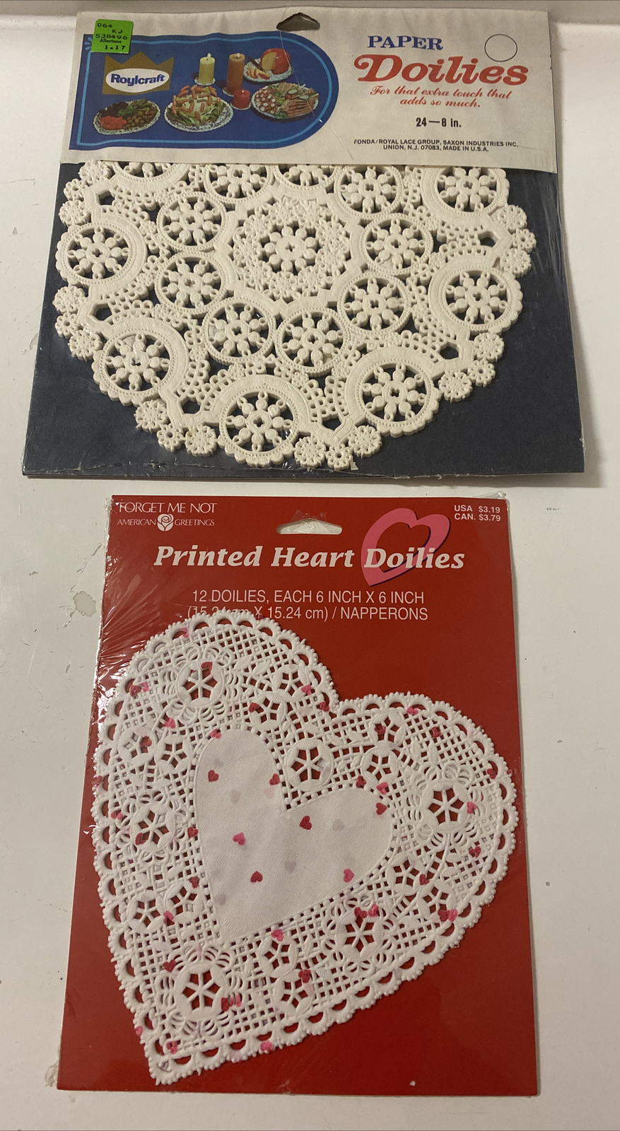 NEW Paper Doilies Lot 24 8” Royalcraft Lace 12 6” Heart Shaped Forget Me Not NOS