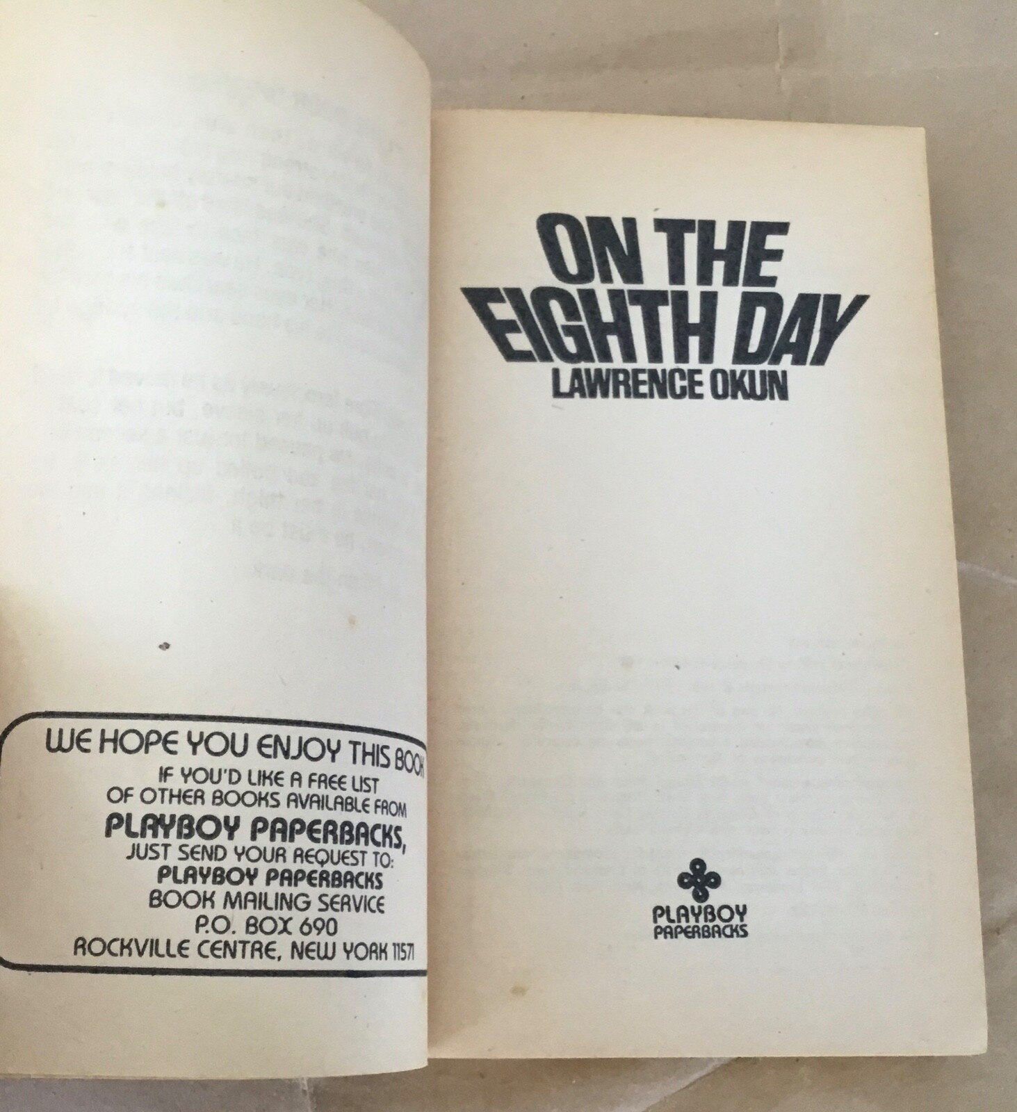On the Eighth Day Lawrence Okun vintage sci-fi book 1981 Playboy Paperbacks 1st