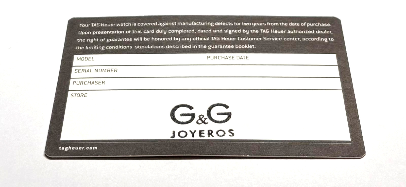 Tag Heuer Brown International Guarantee Certificate Warranty OEM Authentic