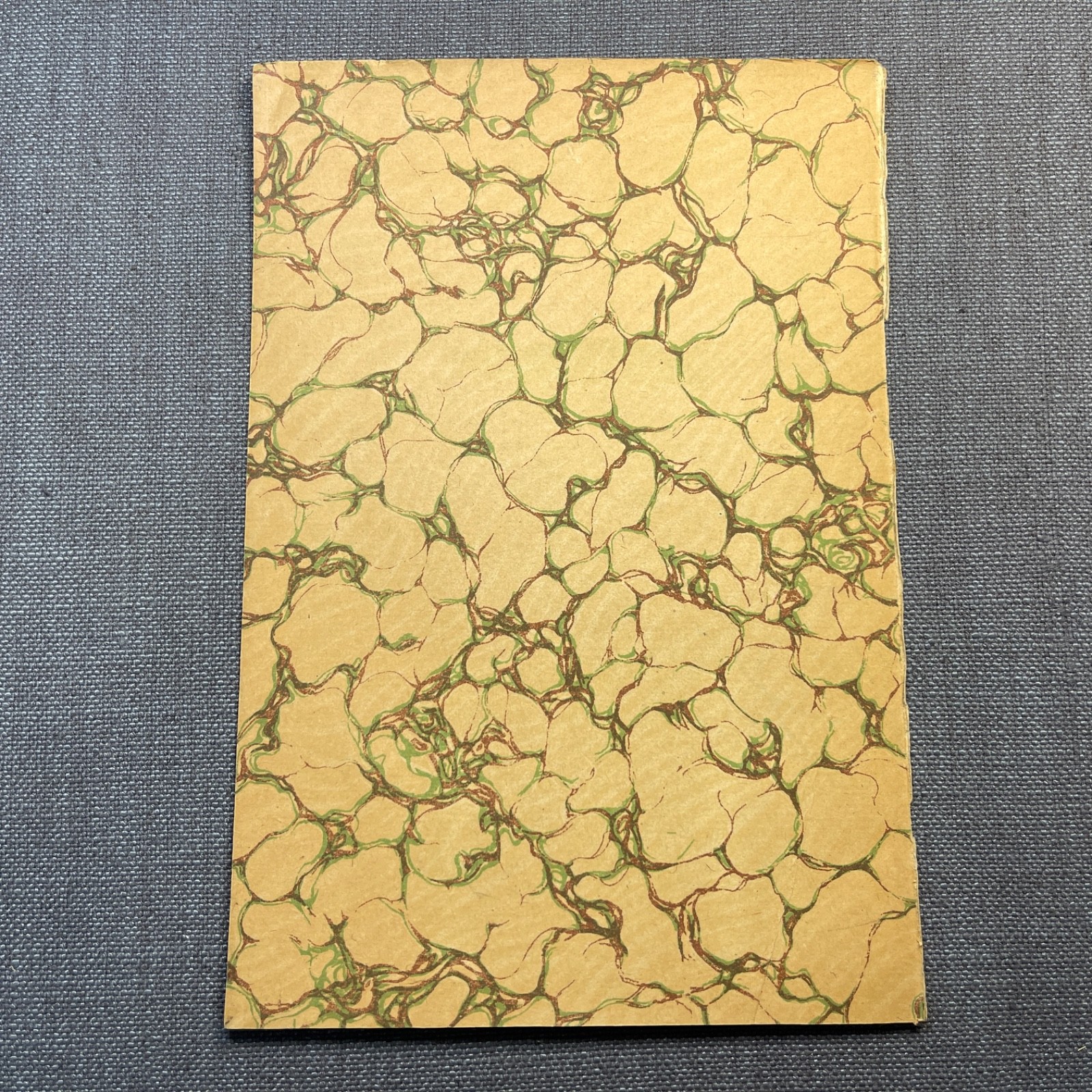 Antique Marbled End Papers Pair Bookbinding Yellow Brown Green