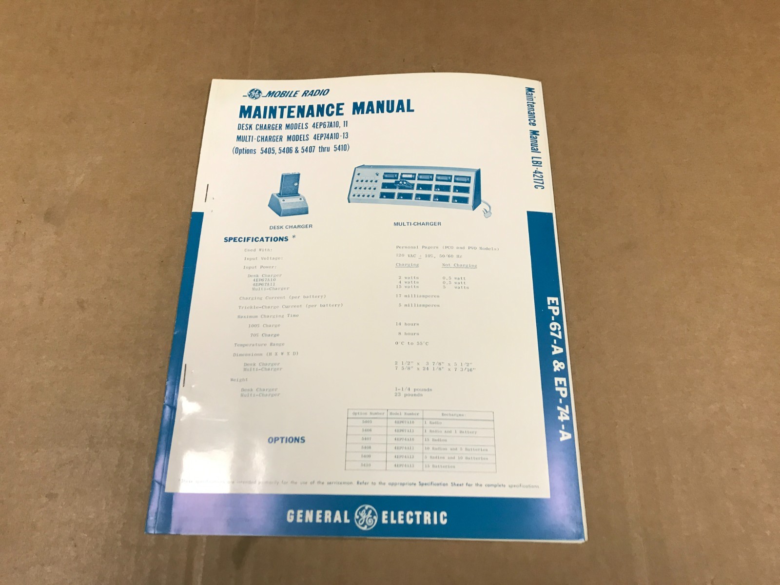 Vintage GE Model 4EP67A10,11 Desk Chargers Maintenance Manual