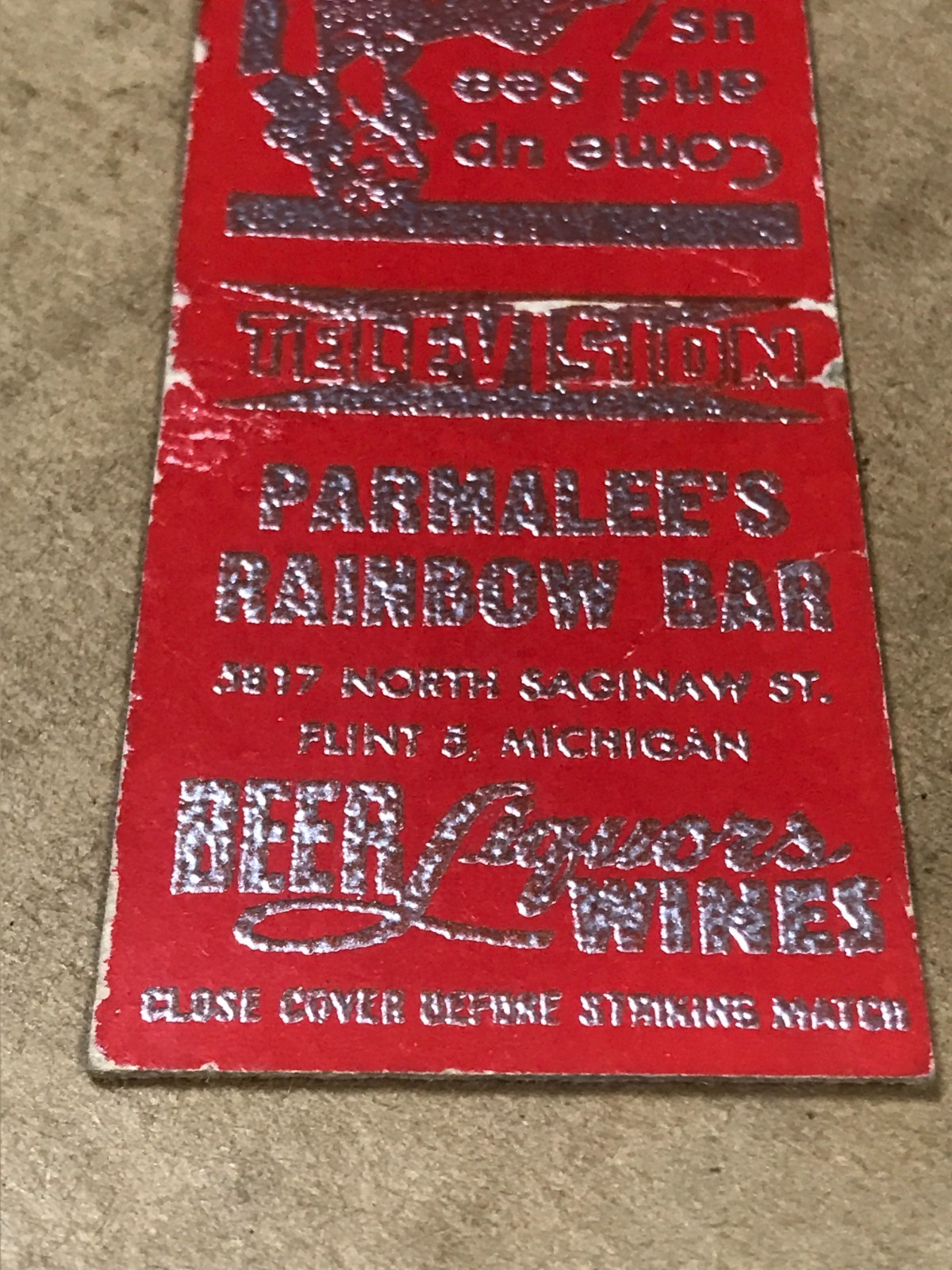 Vintage Parmalee’s Rainbow Bar – Flint, Michigan – Matchcover, Matchbook