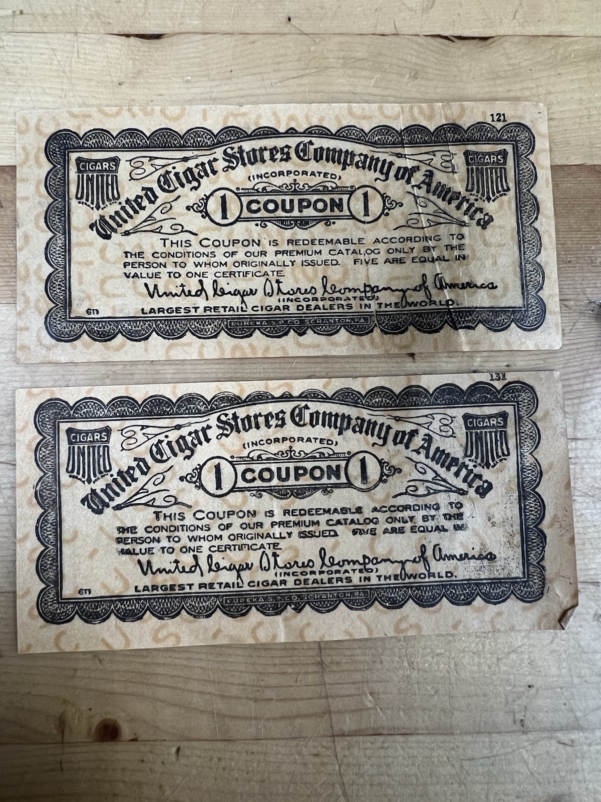 United Cigar Stores Company of America $1 Green & Orange Certificate- Set Of 4