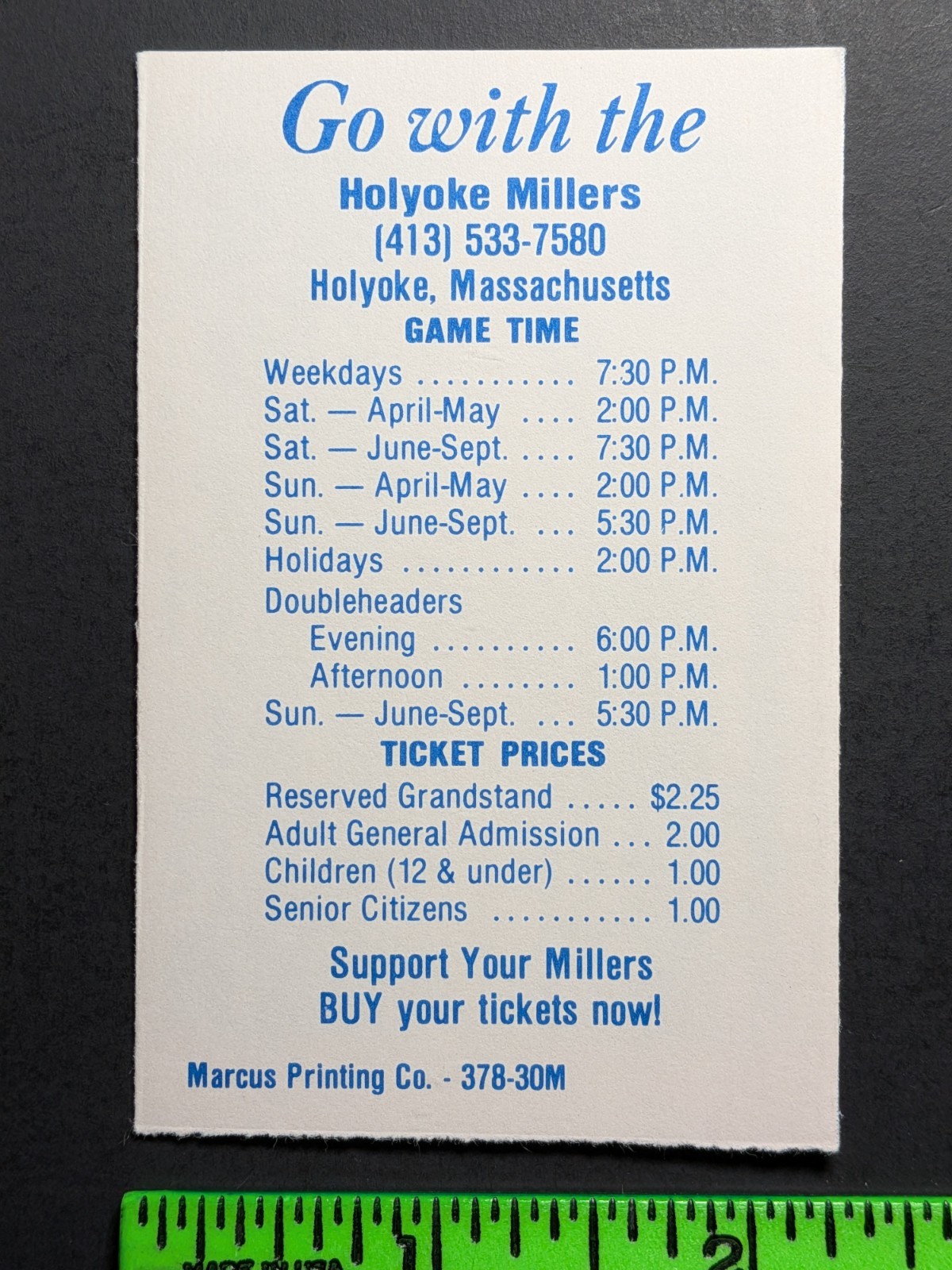 Holyoke Millers 1978 Foldout Baseball Pocket Schedule