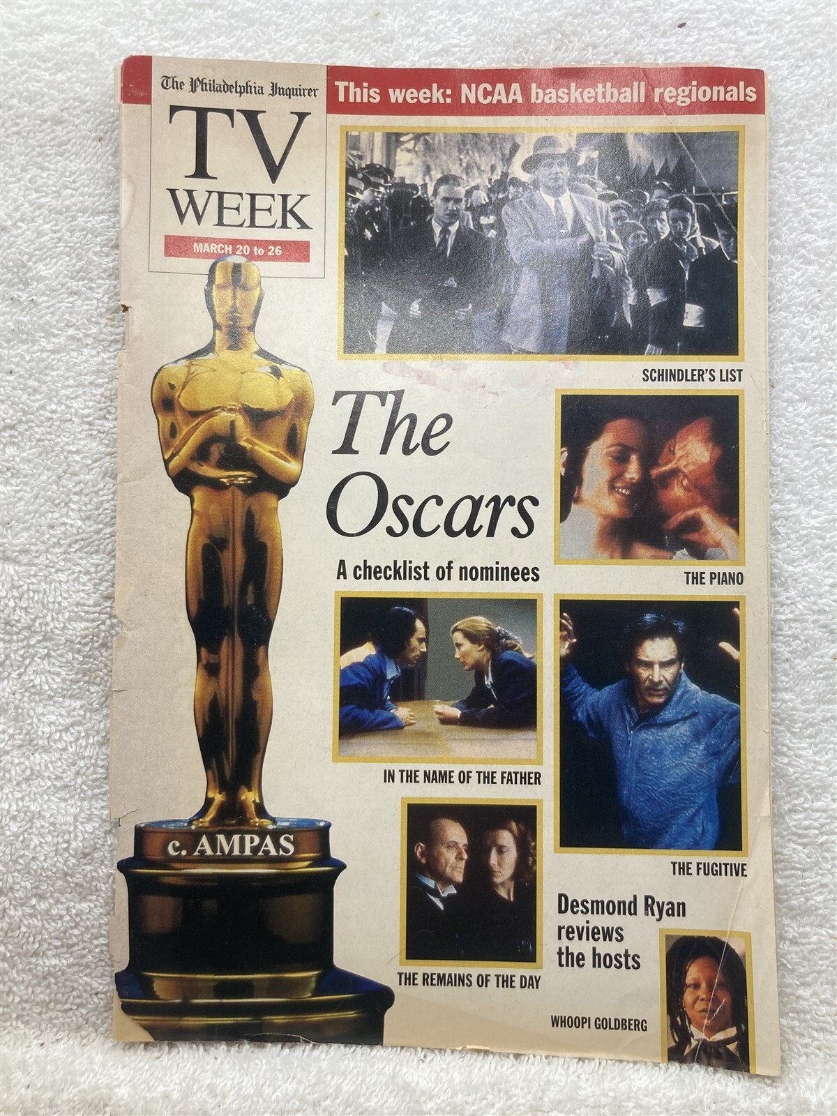 1994 Philadelphia Inquirer TV Week Guide NCAA Basketball Oscars