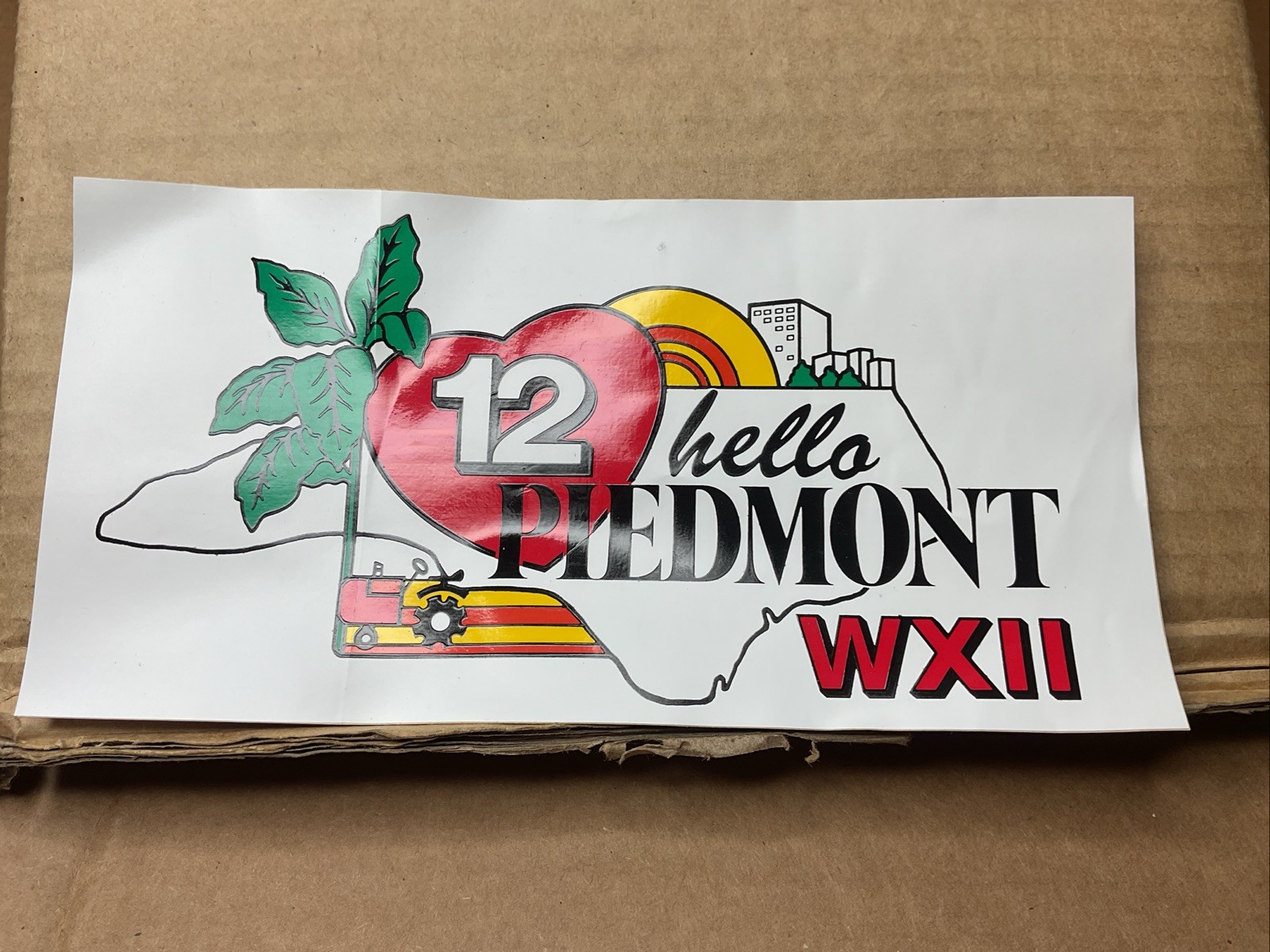 Vintage News 12 Hello Piedmont WXII Bumper Sticker Tractor Heart Nc B68