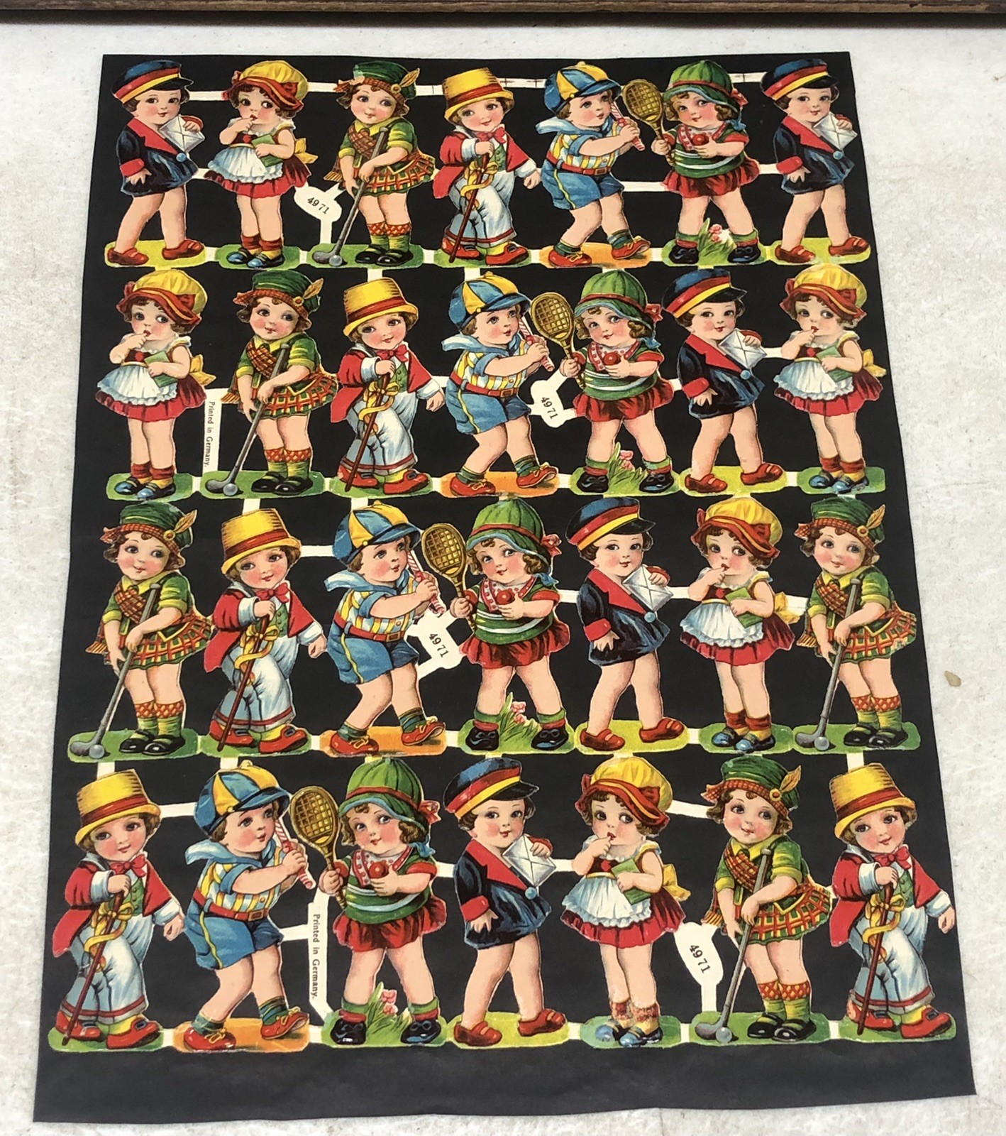Kids Posing + Die Cut Scraps Glued on Paper Double Sided 2X Full Sheets L17