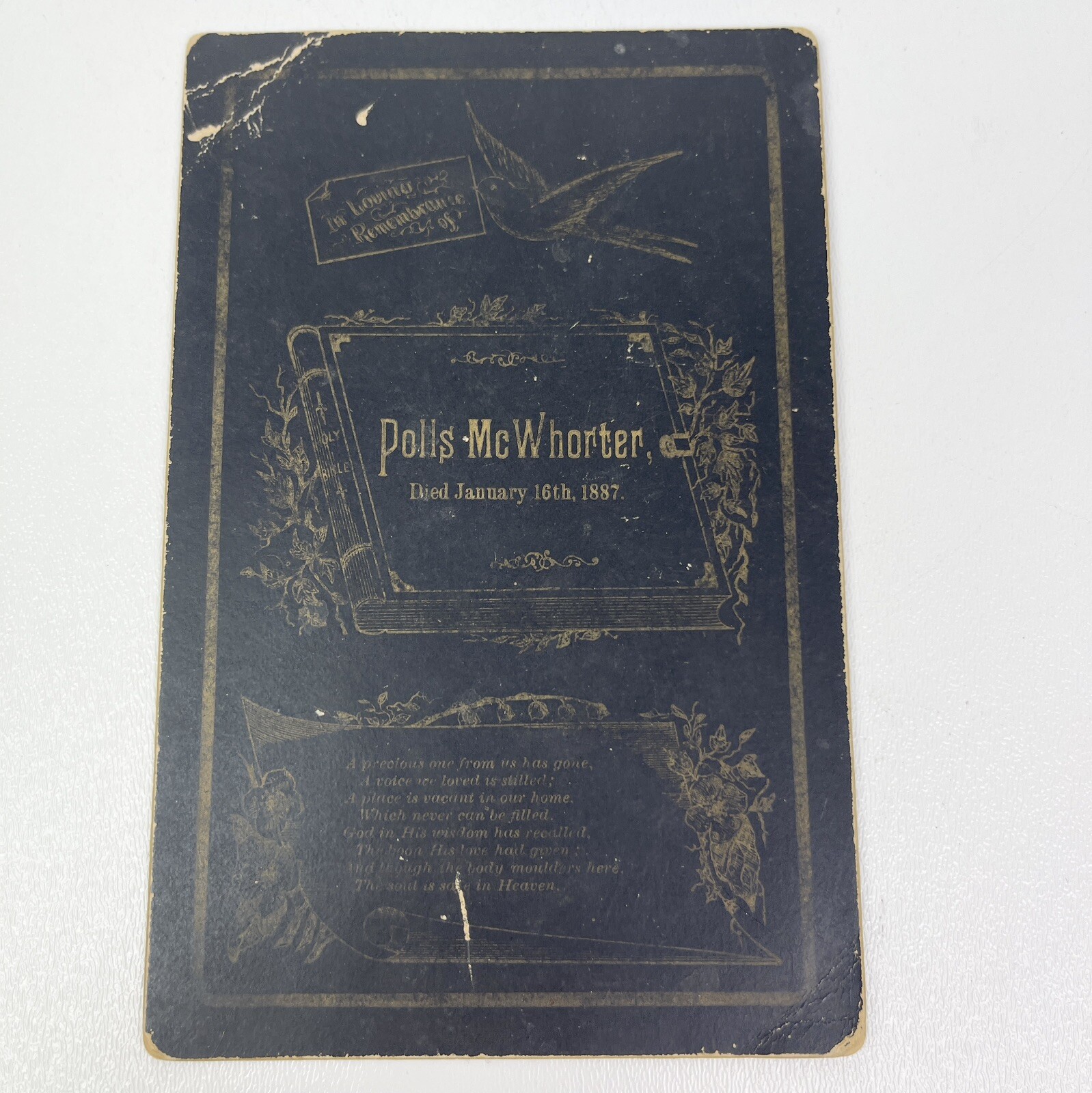 Funeral Remembrance Cabinet Card Pollis McWhorter Died 1887 Mortuary Card Morbid